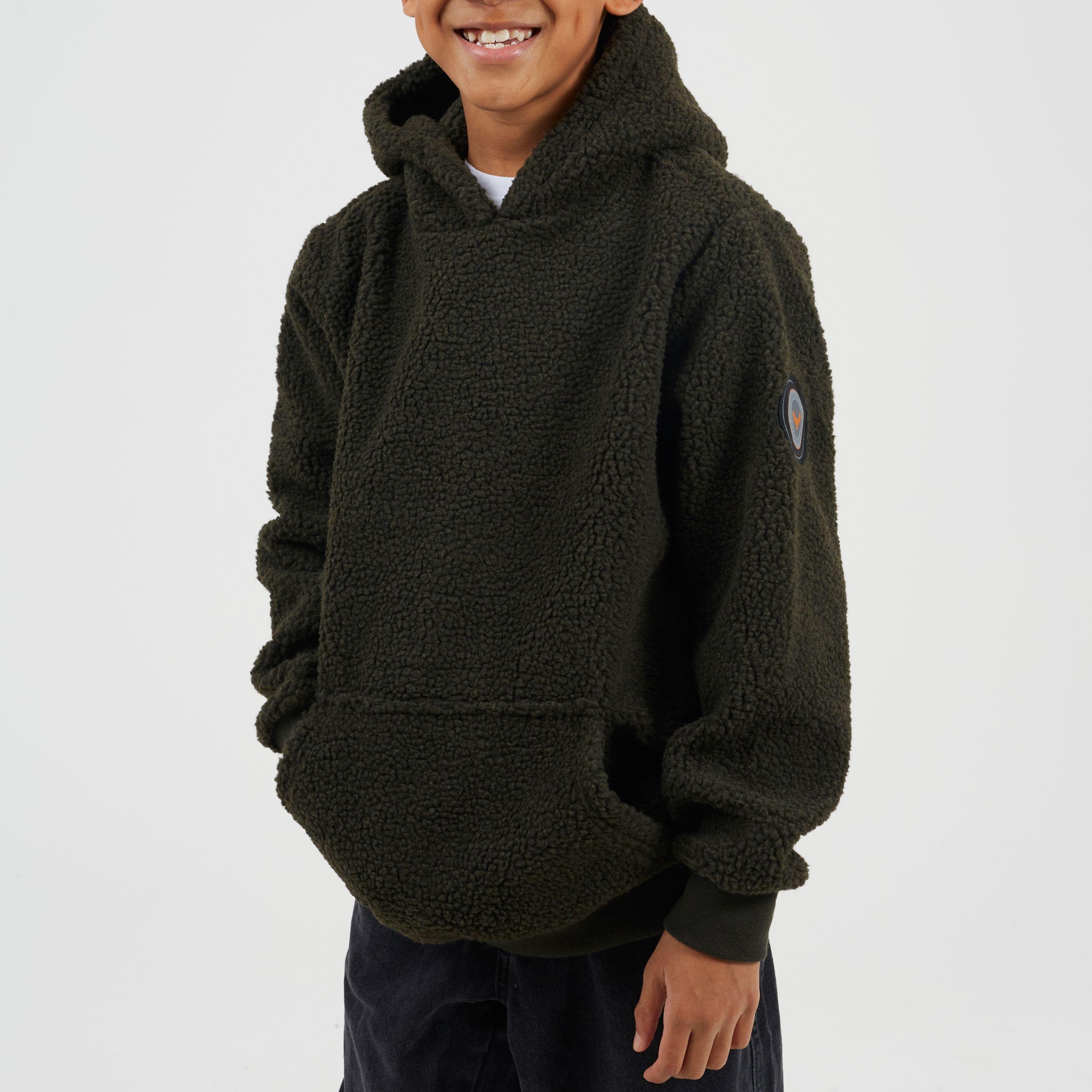 Dk Khaki - Brave Soul - Boys Kangaroo Pocket Borg Hoodie with Badge Detail - 1