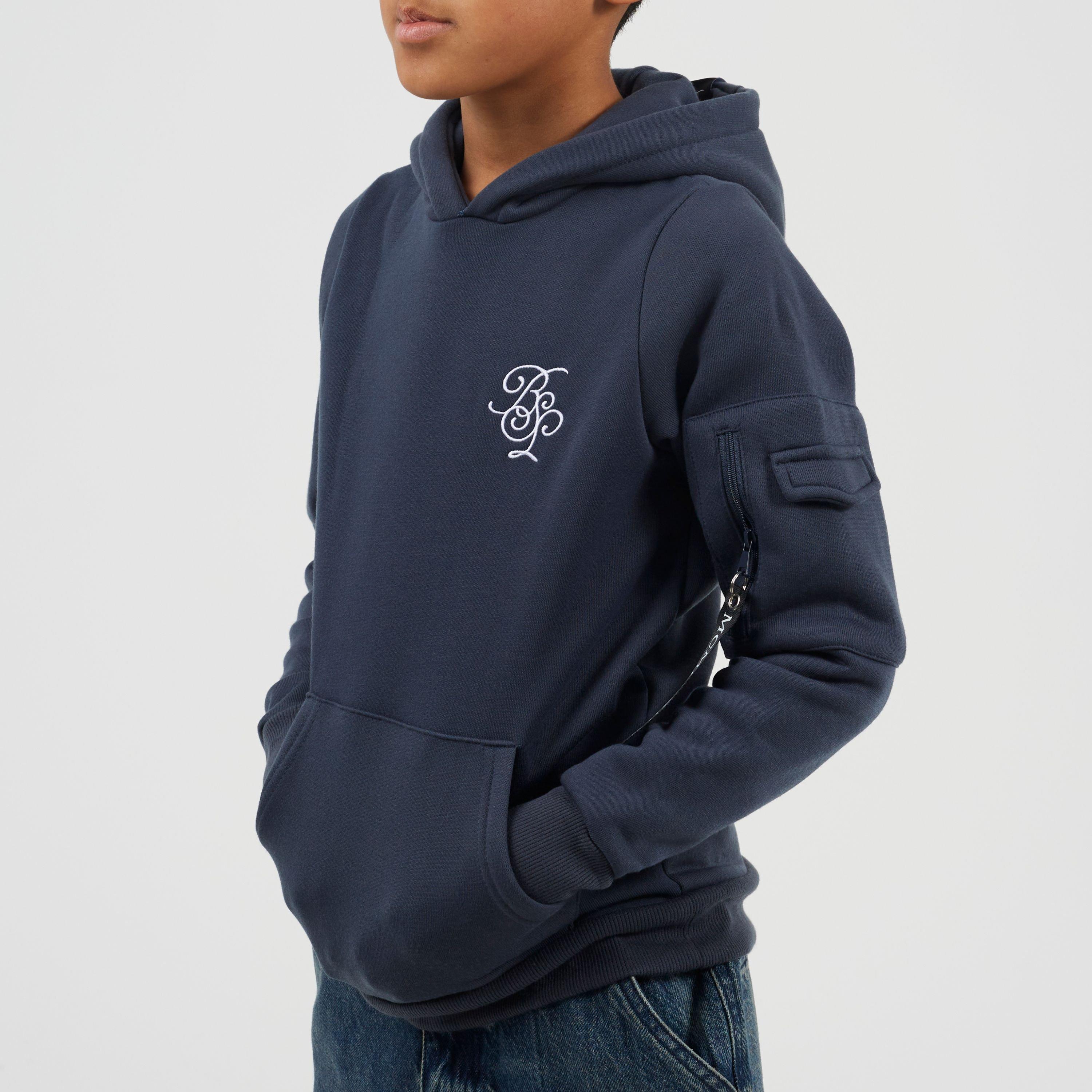 Boys Pull Over Hoodie with Chest Embroidery and Sleeve Pocket