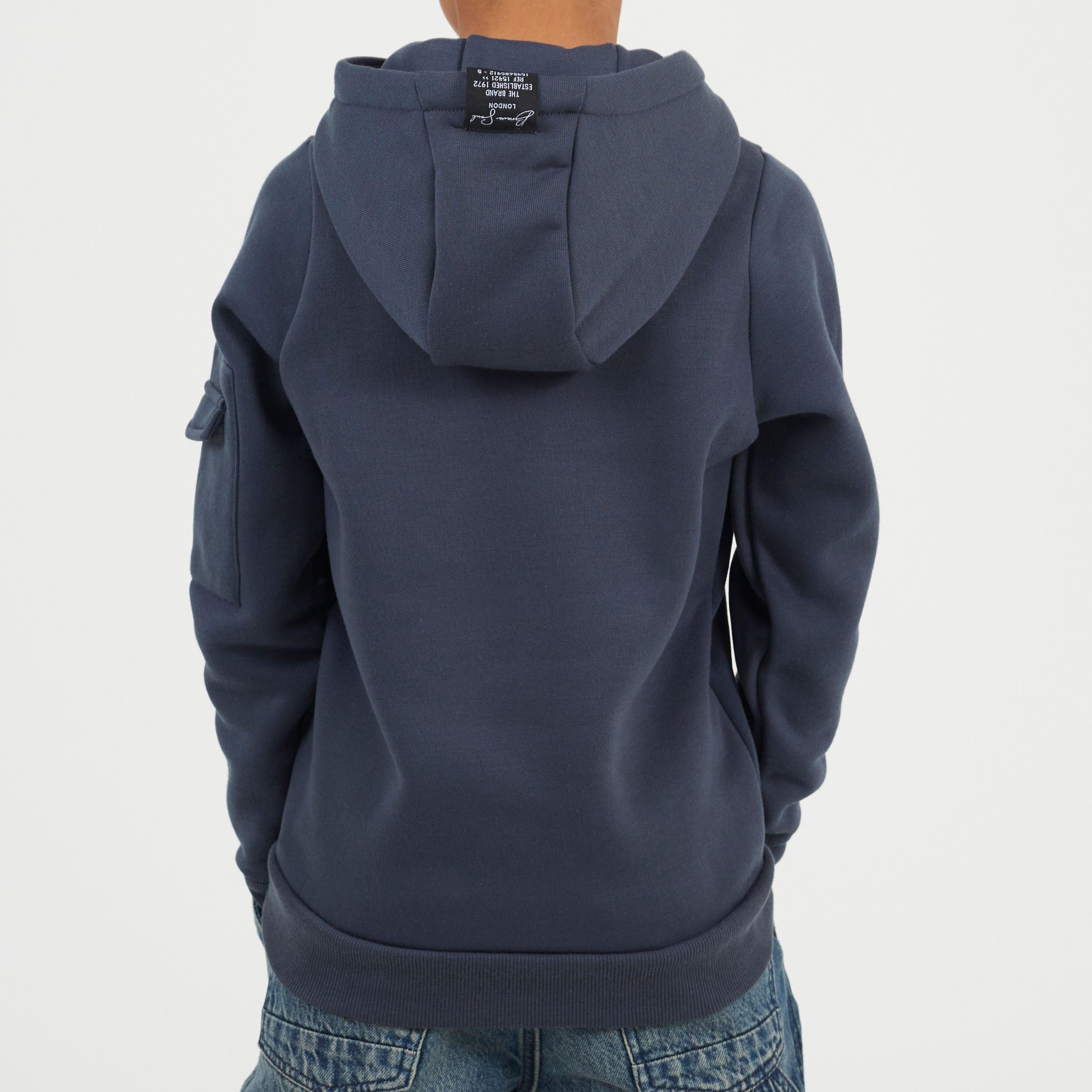 Blue/White - Brave Soul - Boys Pull Over Hoodie with Chest Embroidery and Sleeve Pocket - 2