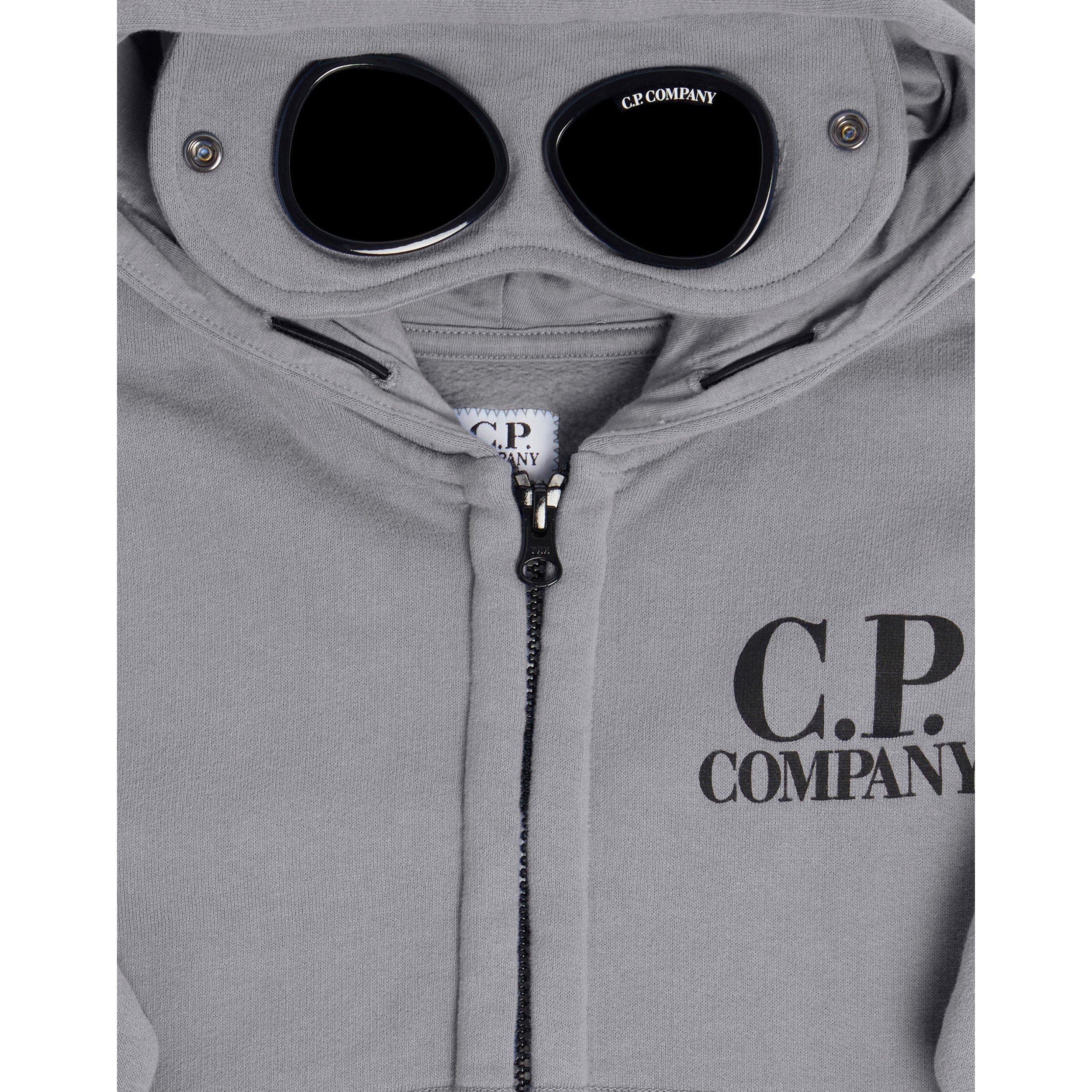 cp.company グレーパーカー goggle hoodie Goggle fleece zip-up hoodie in grey - C P Company Kids