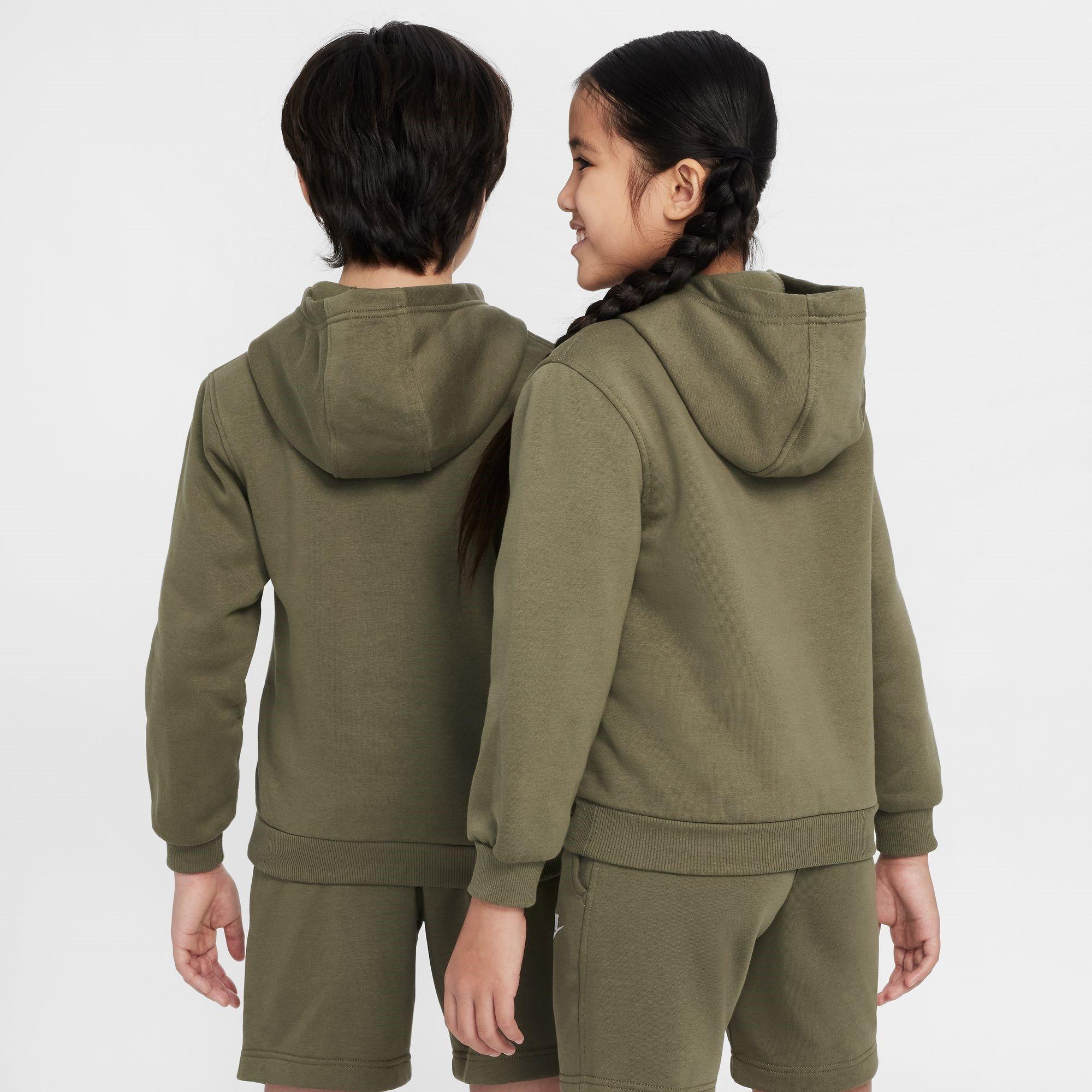 MEDIUM OLIVE/WH - Nike - Sportswear Club Fleece Big Kids' Pullover Hoodie - 2