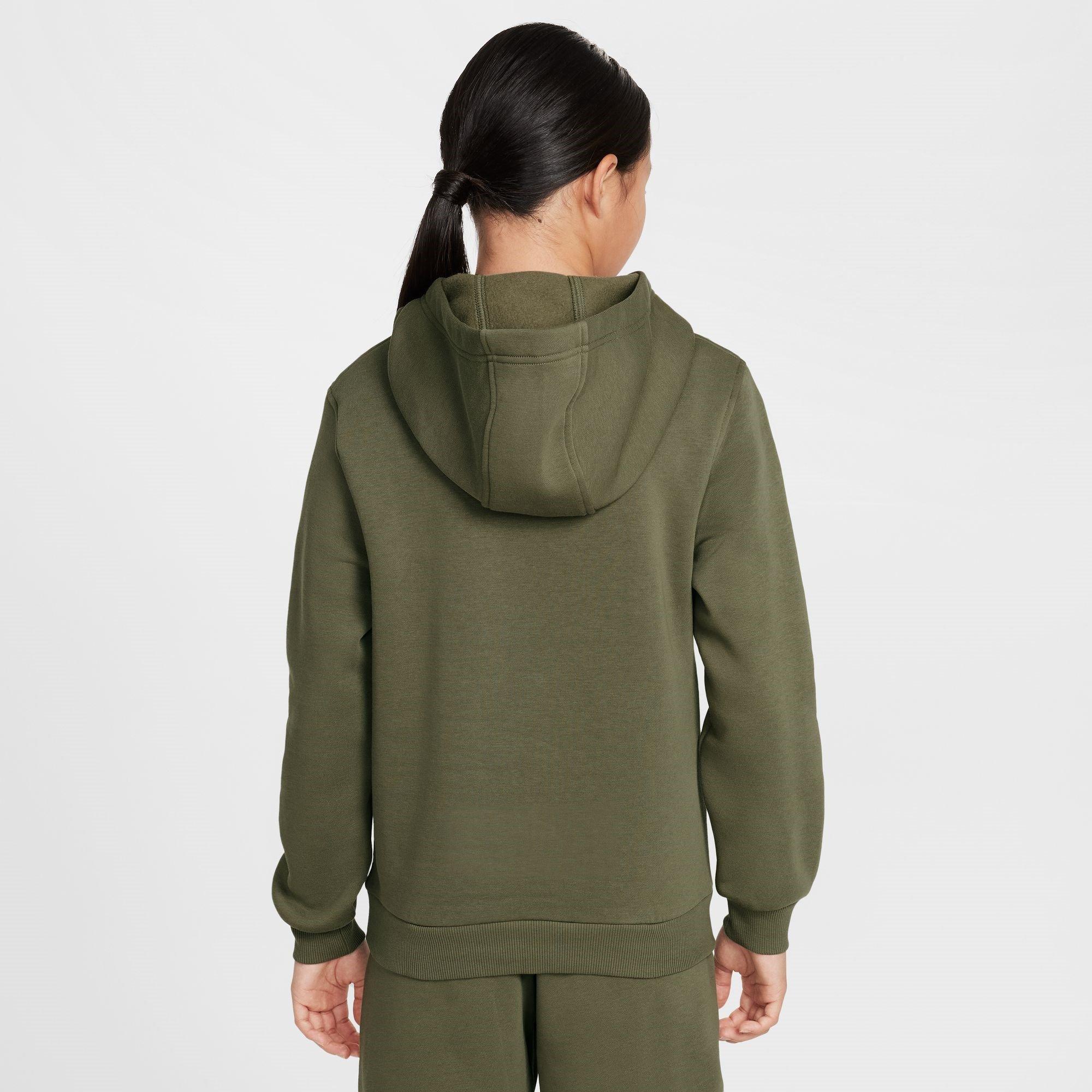 MEDIUM OLIVE/WH - Nike - Sportswear Club Fleece Big Kids' Pullover Hoodie - 5