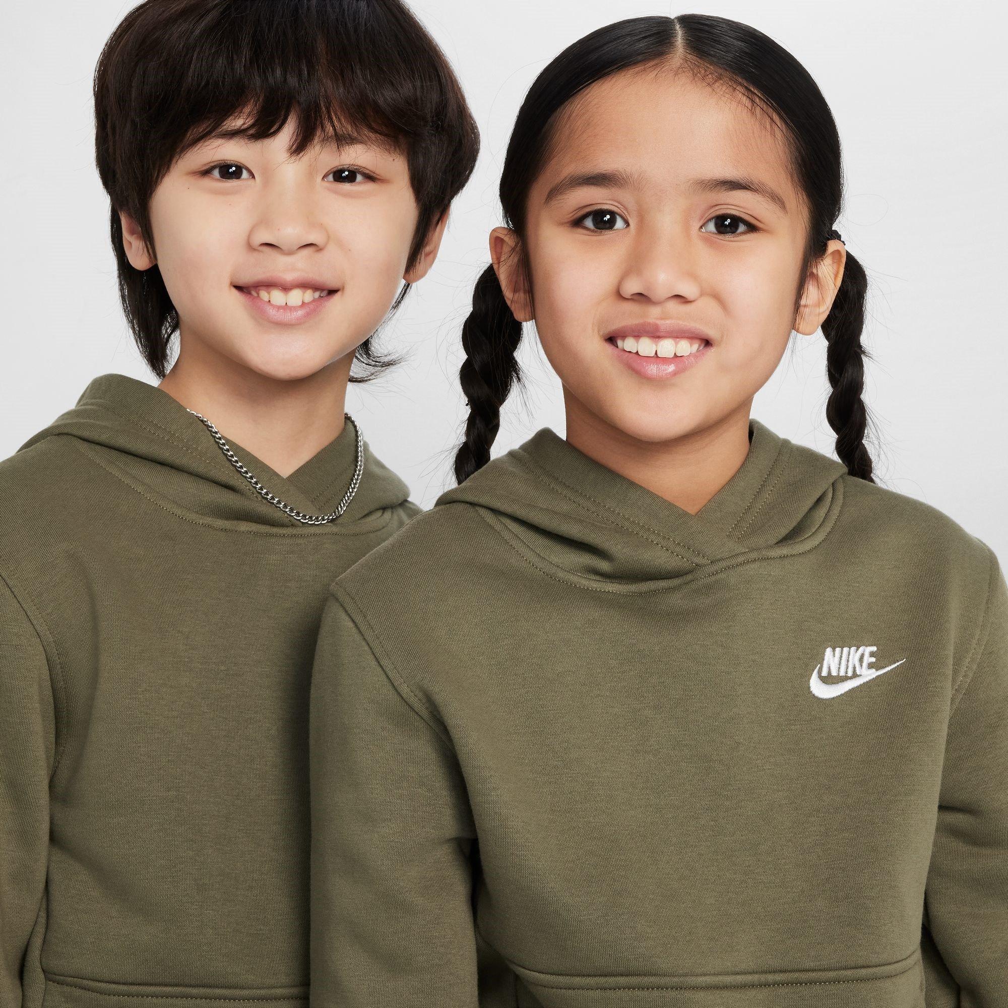 MEDIUM OLIVE/WH - Nike - Sportswear Club Fleece Big Kids' Pullover Hoodie - 7
