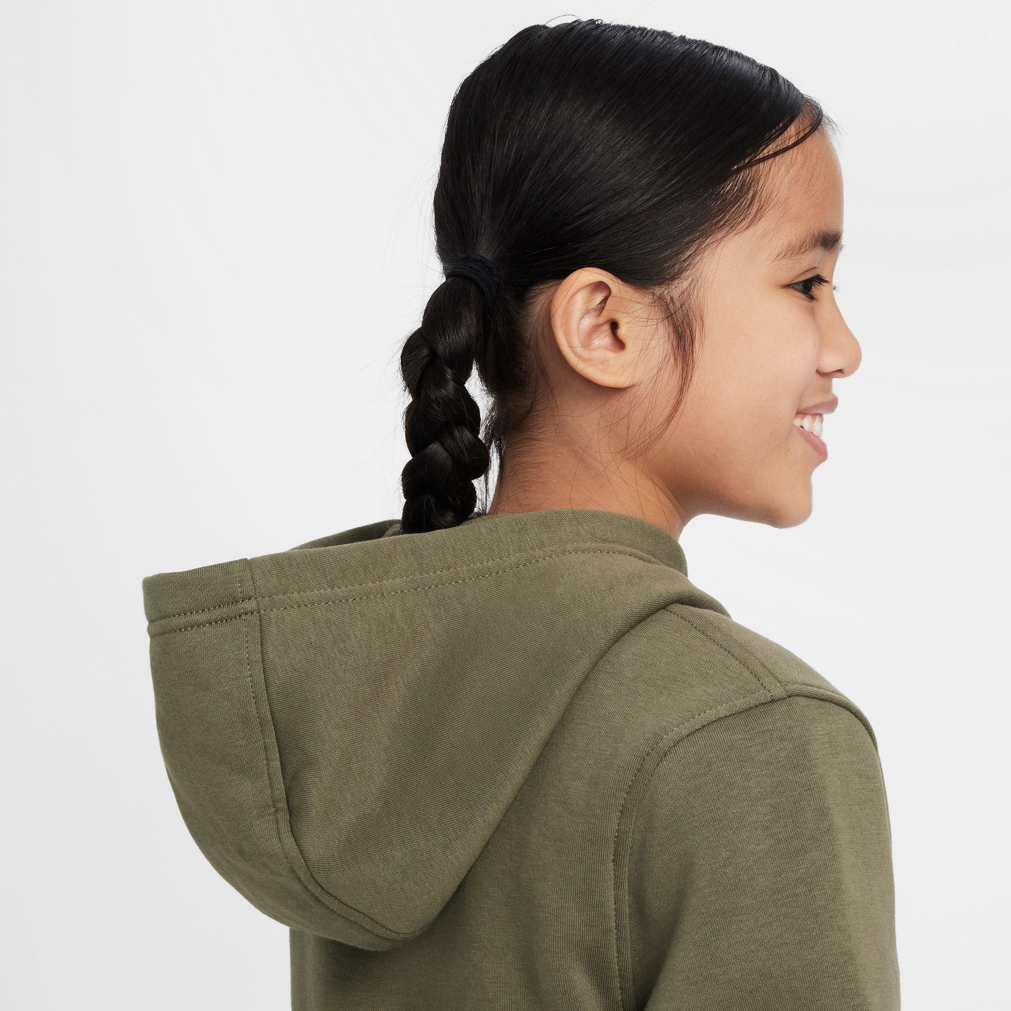 MEDIUM OLIVE/WH - Nike - Sportswear Club Fleece Big Kids' Pullover Hoodie - 9