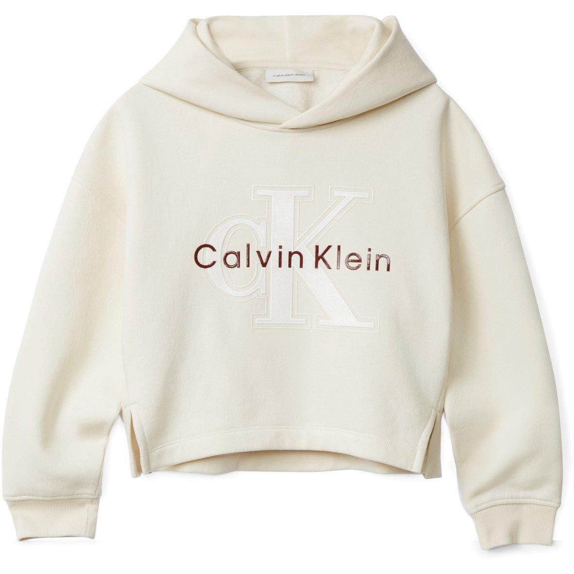 Calvin Klein Jeans Kids' Big Logo Cotton Pull Over Hoodie - Whitecap PGB - Size 14Y