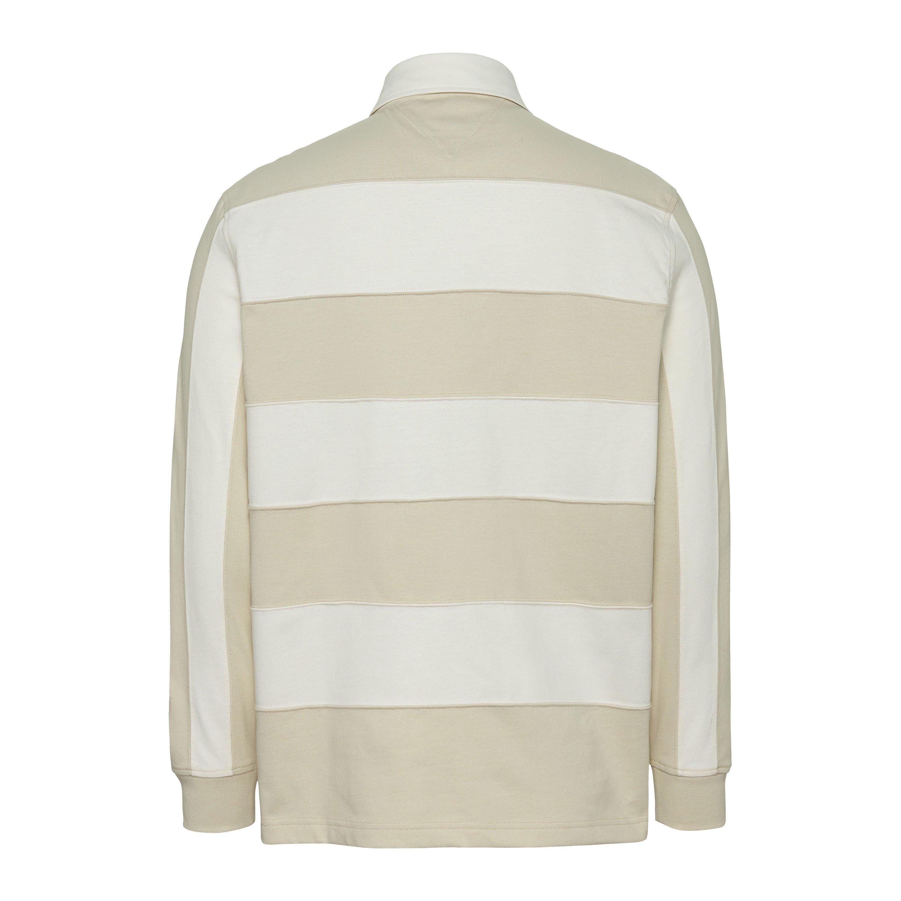 Zeitungspapier/Weiß - Tommy Jeans - Men's Entry Stripe Badge Long-Sleeve Rugby Polo Shirt - 2
