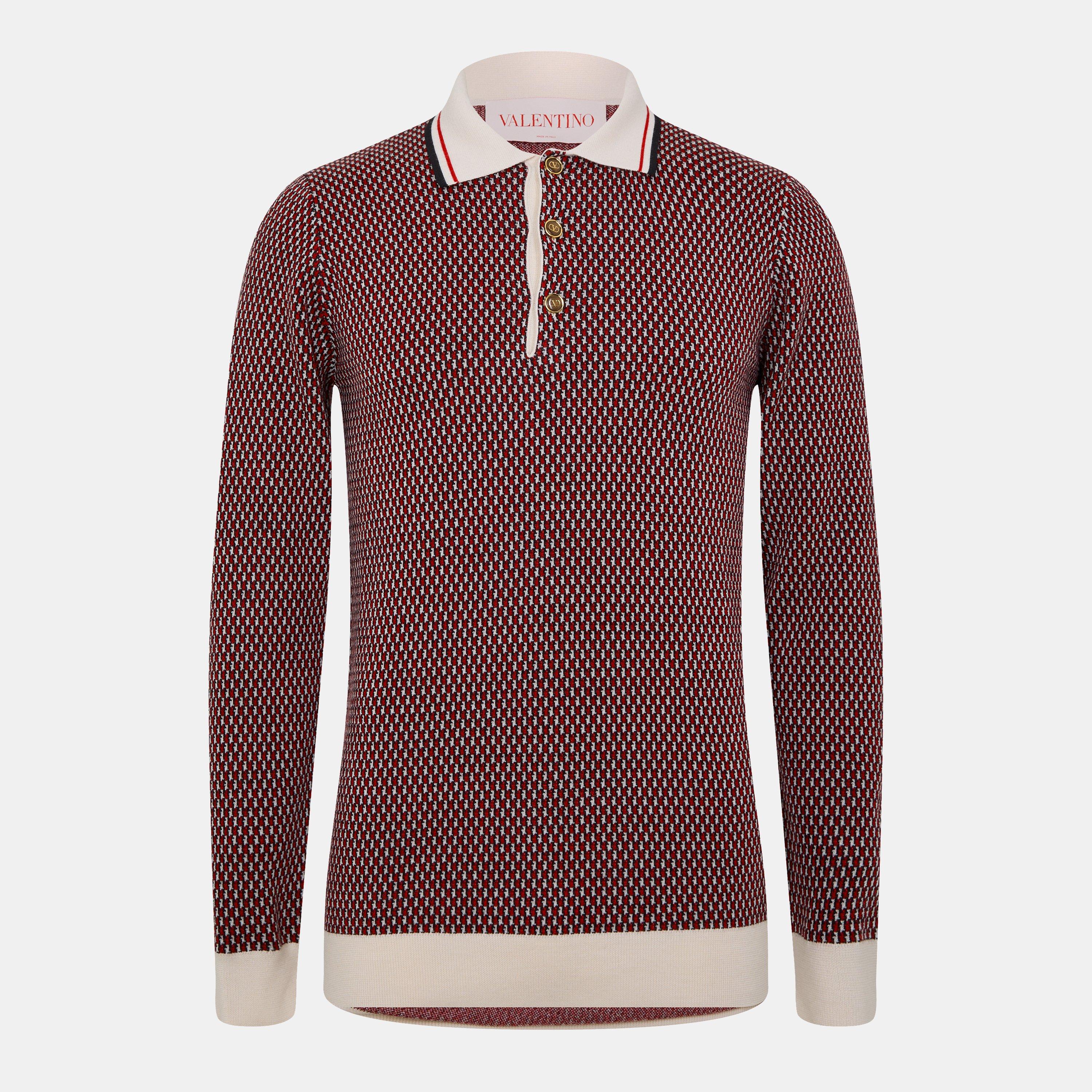 Red/Beige - Valentino - Garavani Knitted Polo Shirt - 1