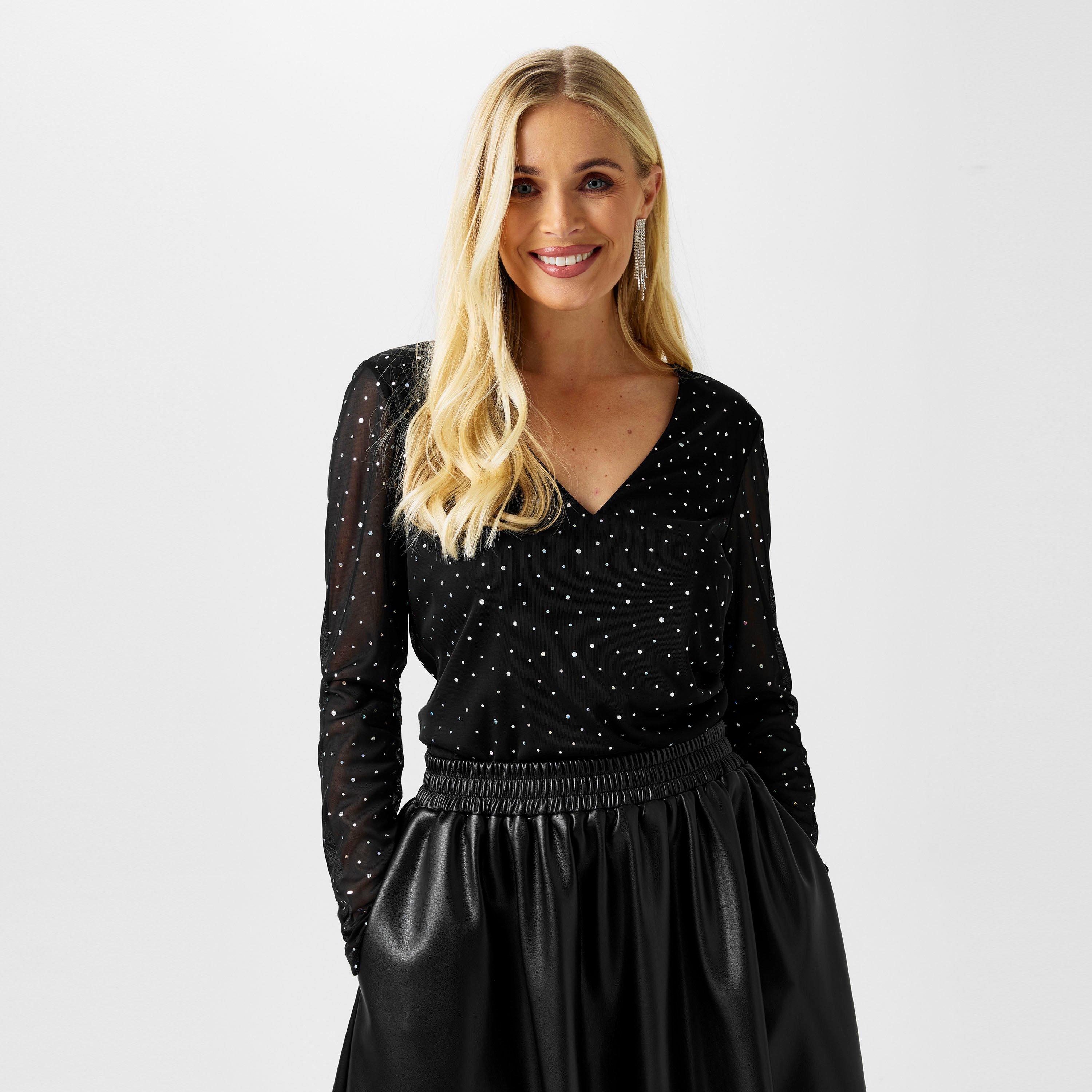 Black - Biba - Sequin Mesh Top - 1