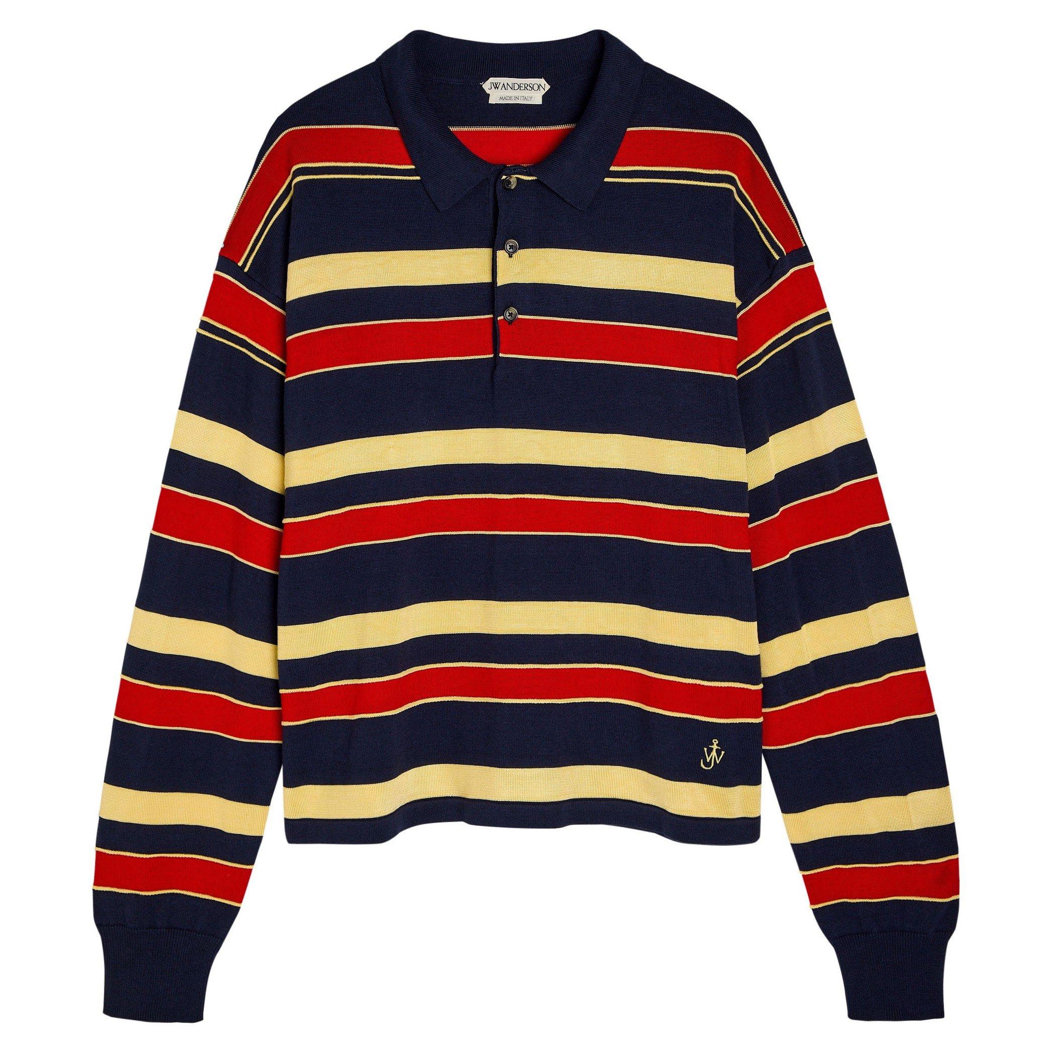 NAVY - JW Anderson - Men's Striped Knitted Rugby Polo Shirt - 1