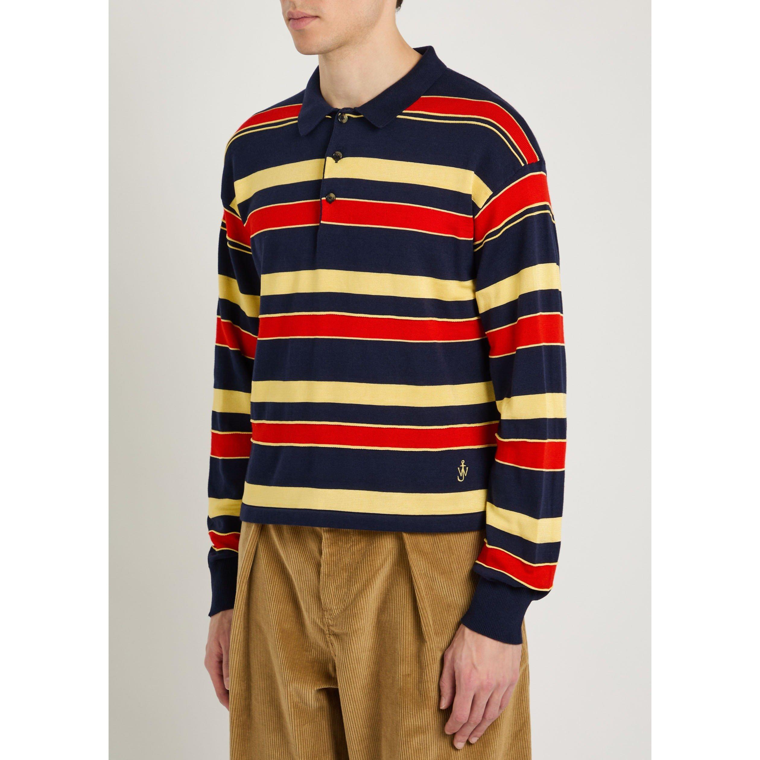 NAVY - JW Anderson - Men's Striped Knitted Rugby Polo Shirt - 2