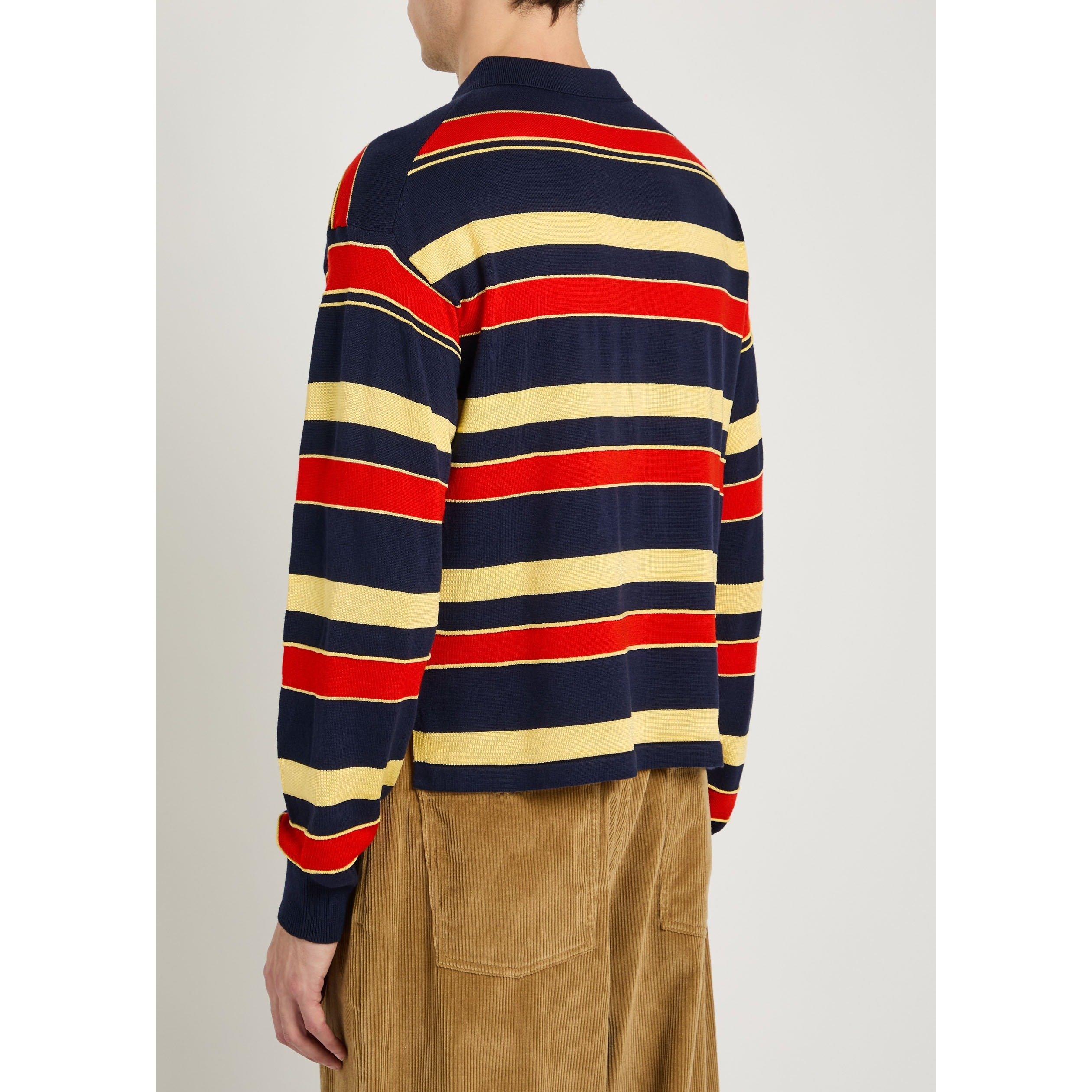 NAVY - JW Anderson - Men's Striped Knitted Rugby Polo Shirt - 3