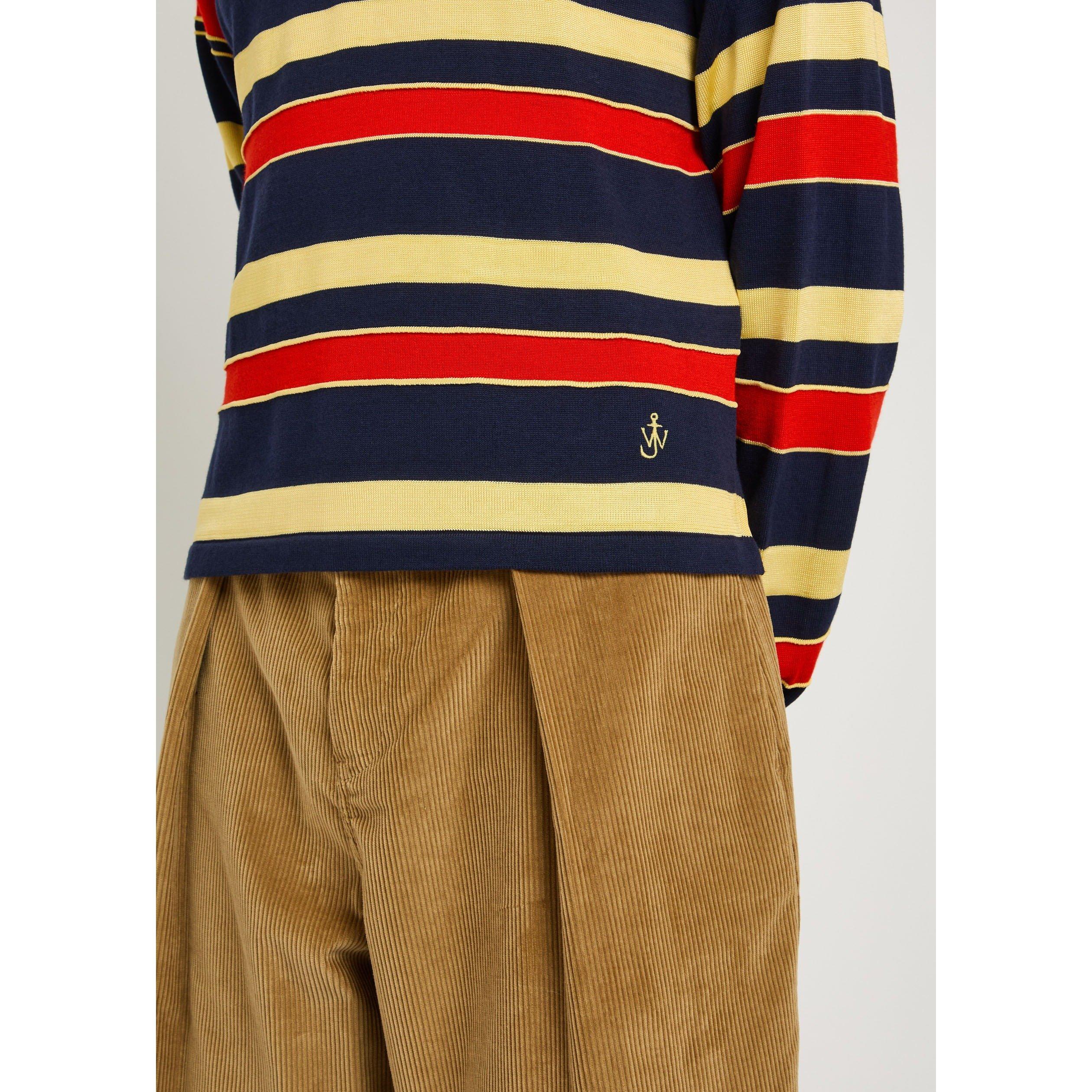 NAVY - JW Anderson - Men's Striped Knitted Rugby Polo Shirt - 4