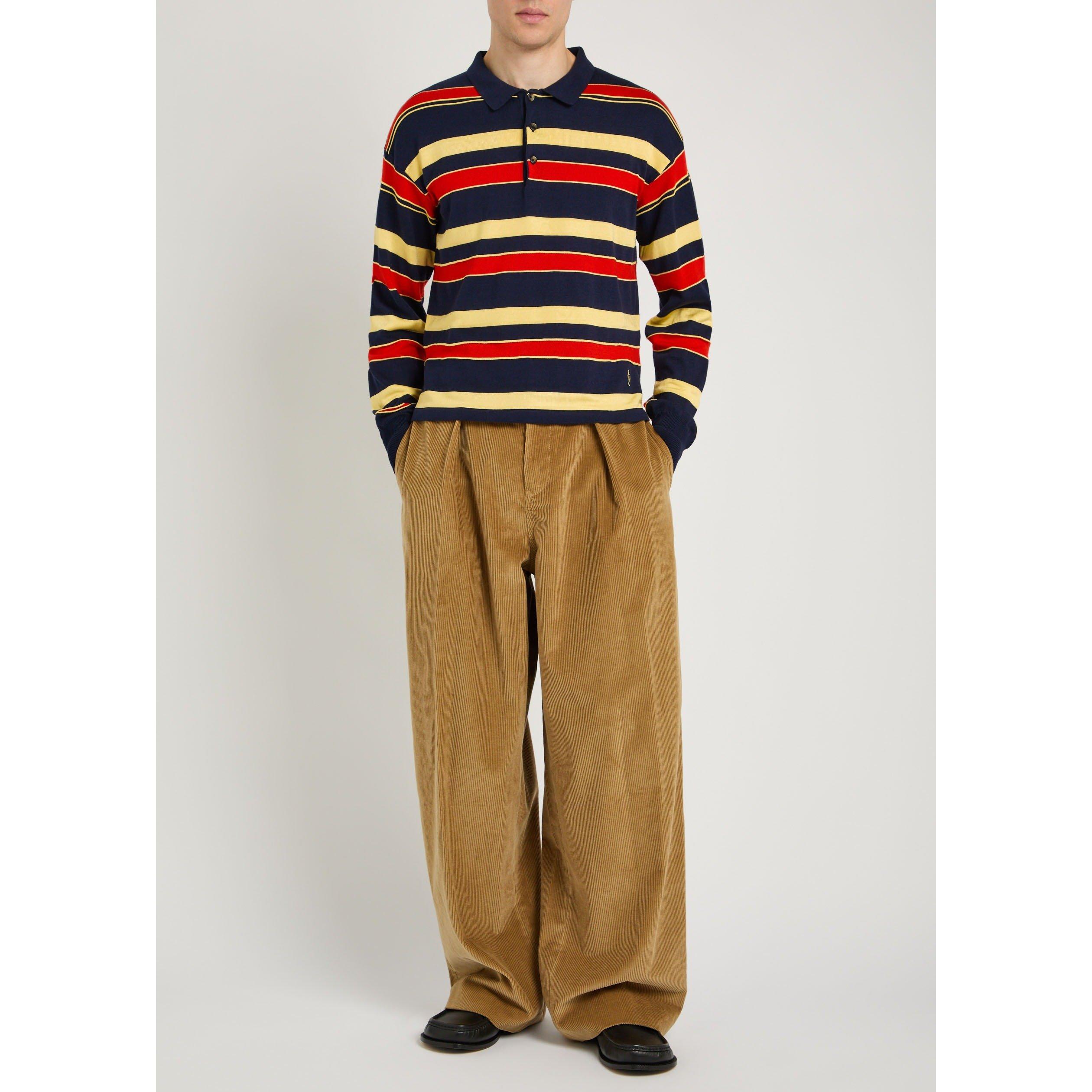 NAVY - JW Anderson - Men's Striped Knitted Rugby Polo Shirt - 5