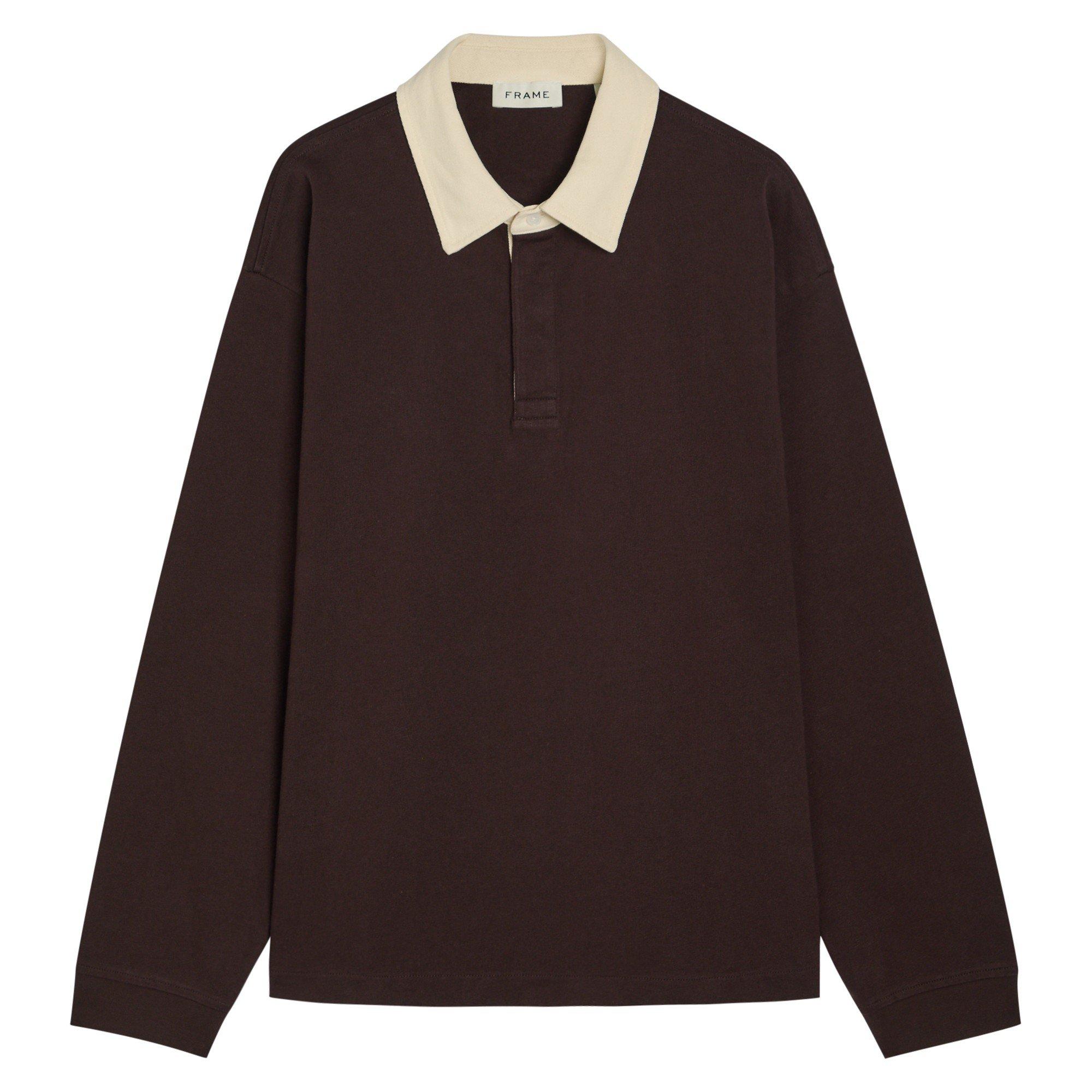 BROWN - Frame - Men's Cotton Relaxed-Fit Rugby Polo Shirt - 1