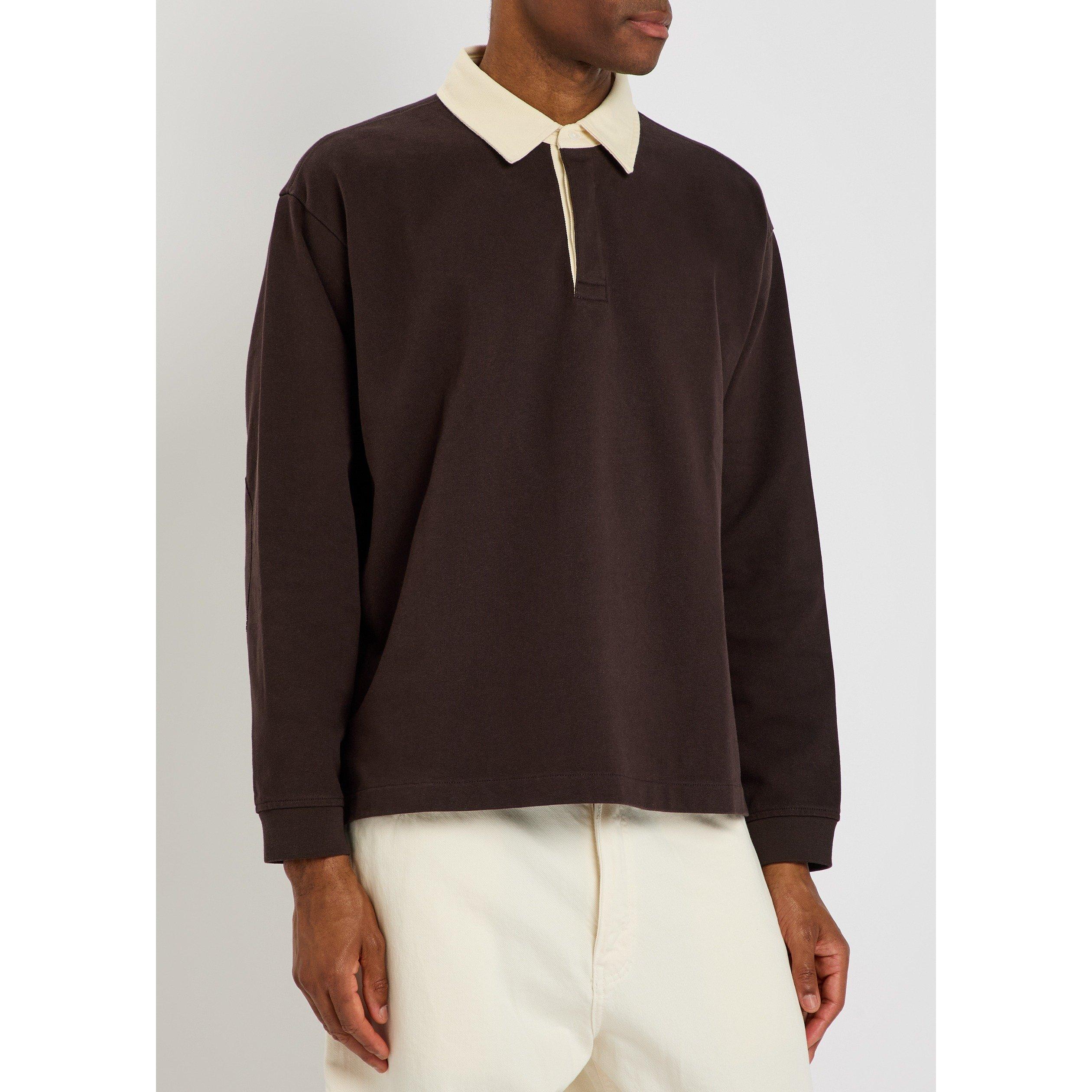 BROWN - Frame - Men's Cotton Relaxed-Fit Rugby Polo Shirt - 2