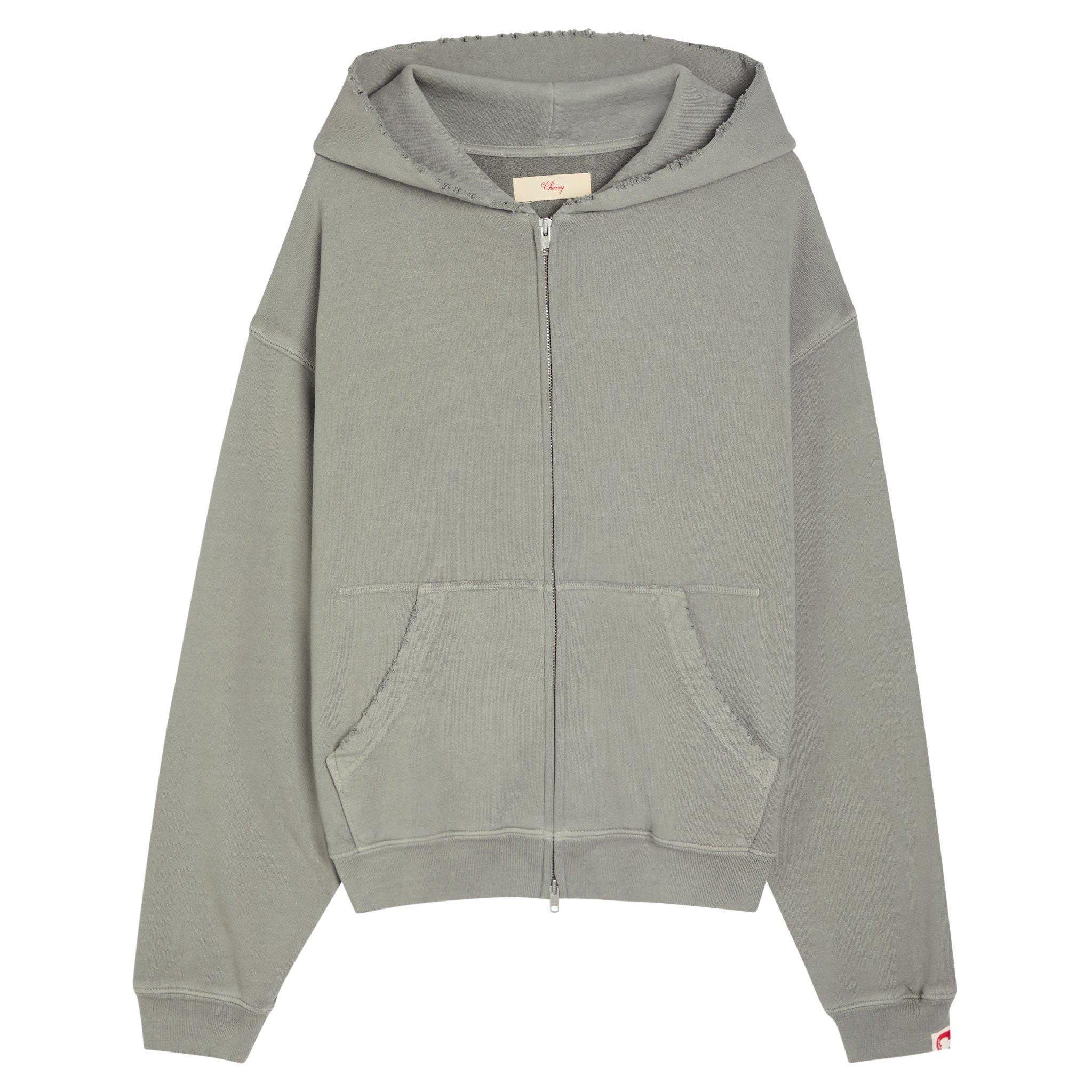 DISTRESSED ZIP UP HOODIE