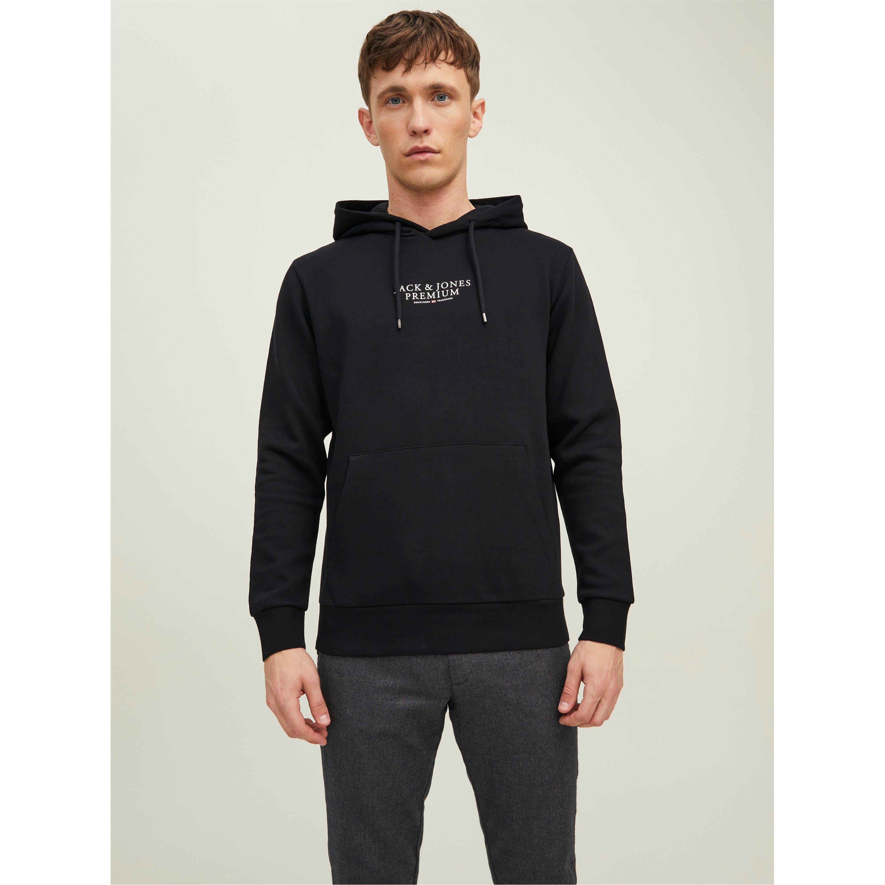 Jack And Jones Men's Archie Logo Hoodie - Black - XS