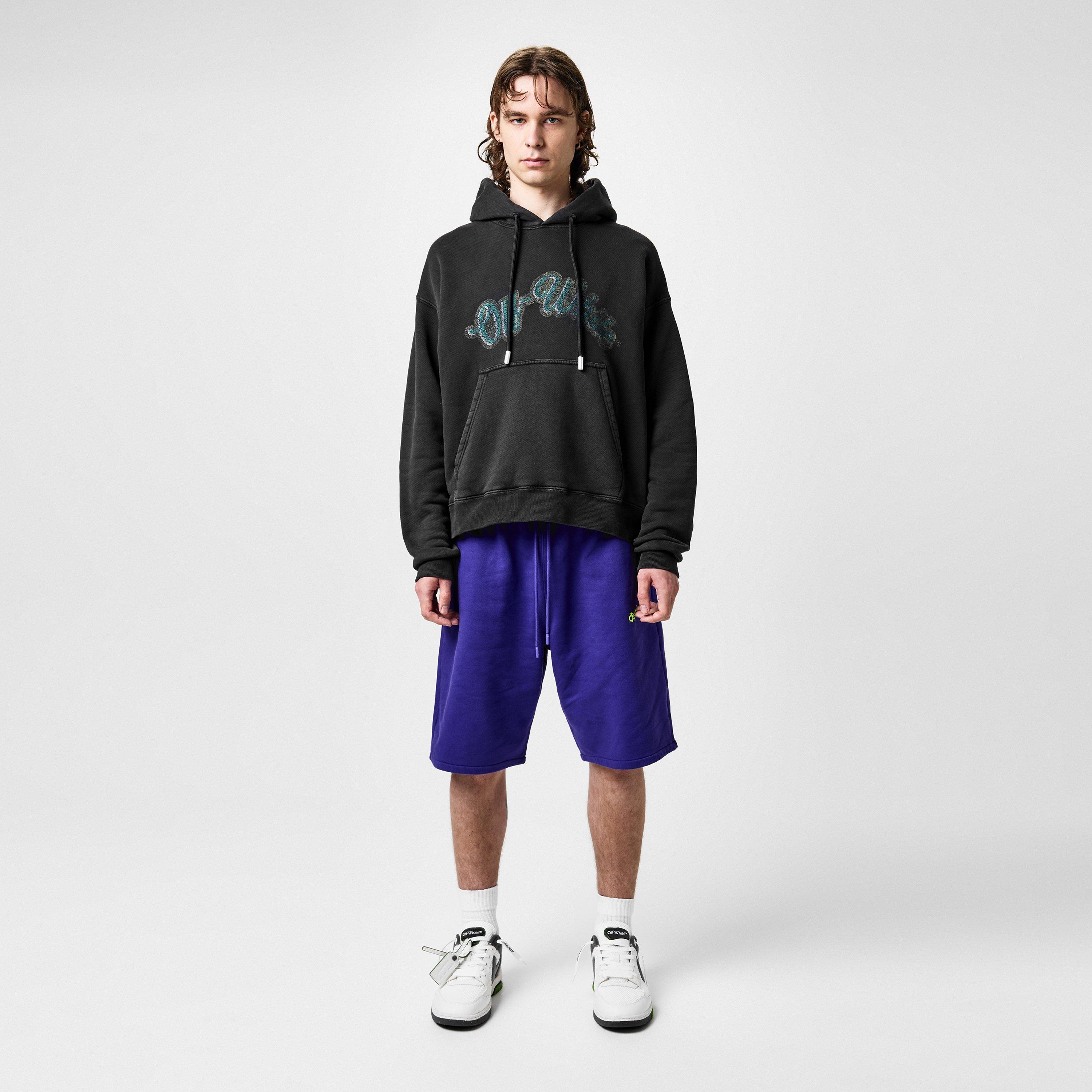 Black - Off White - Men's Bacchus Skate Distressed Print Cotton Long Sleeve Hoodie - 5