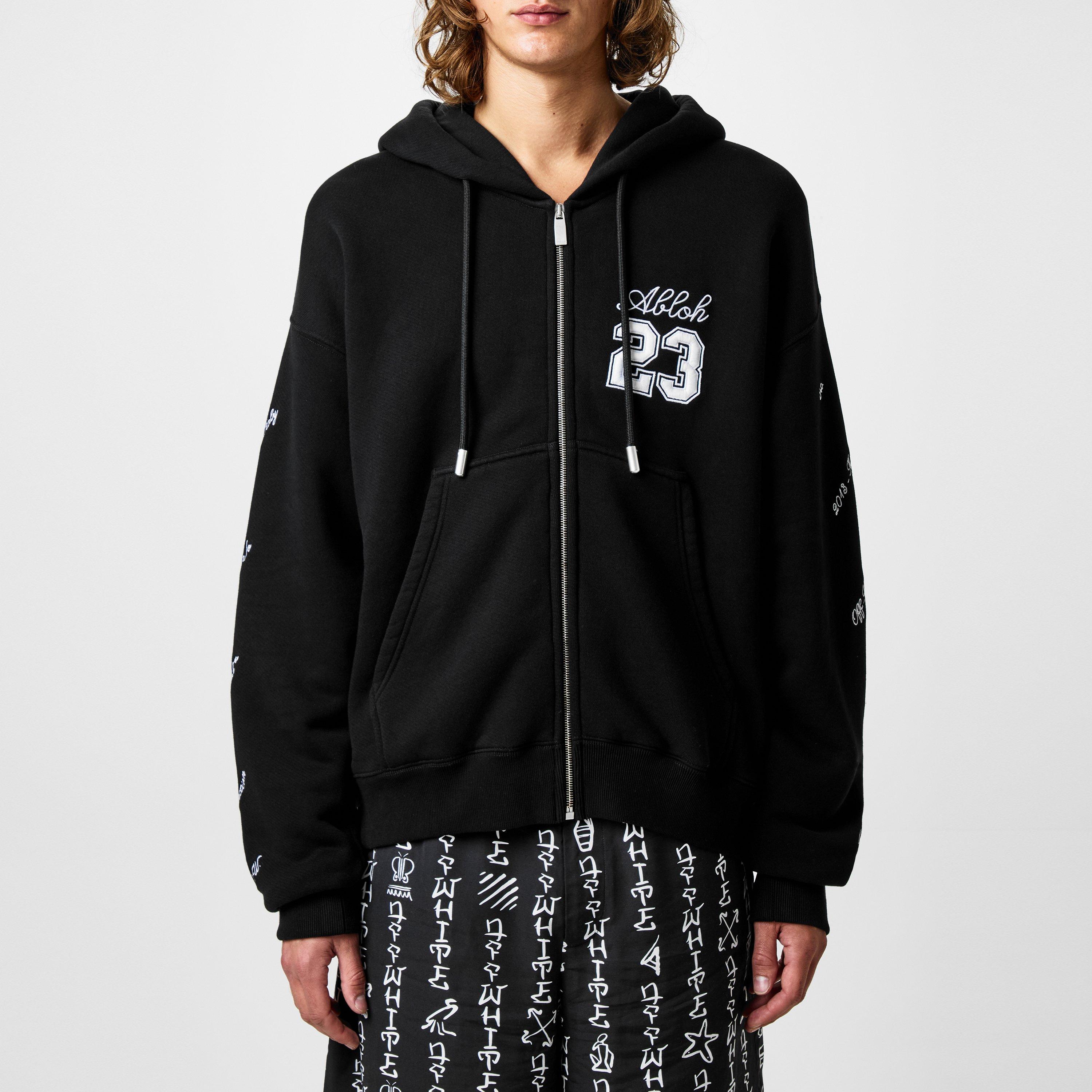 Black White - Off White - Men's 23 Logo Skate Zip Hoodie, All-Over Logo Embroidery - 3