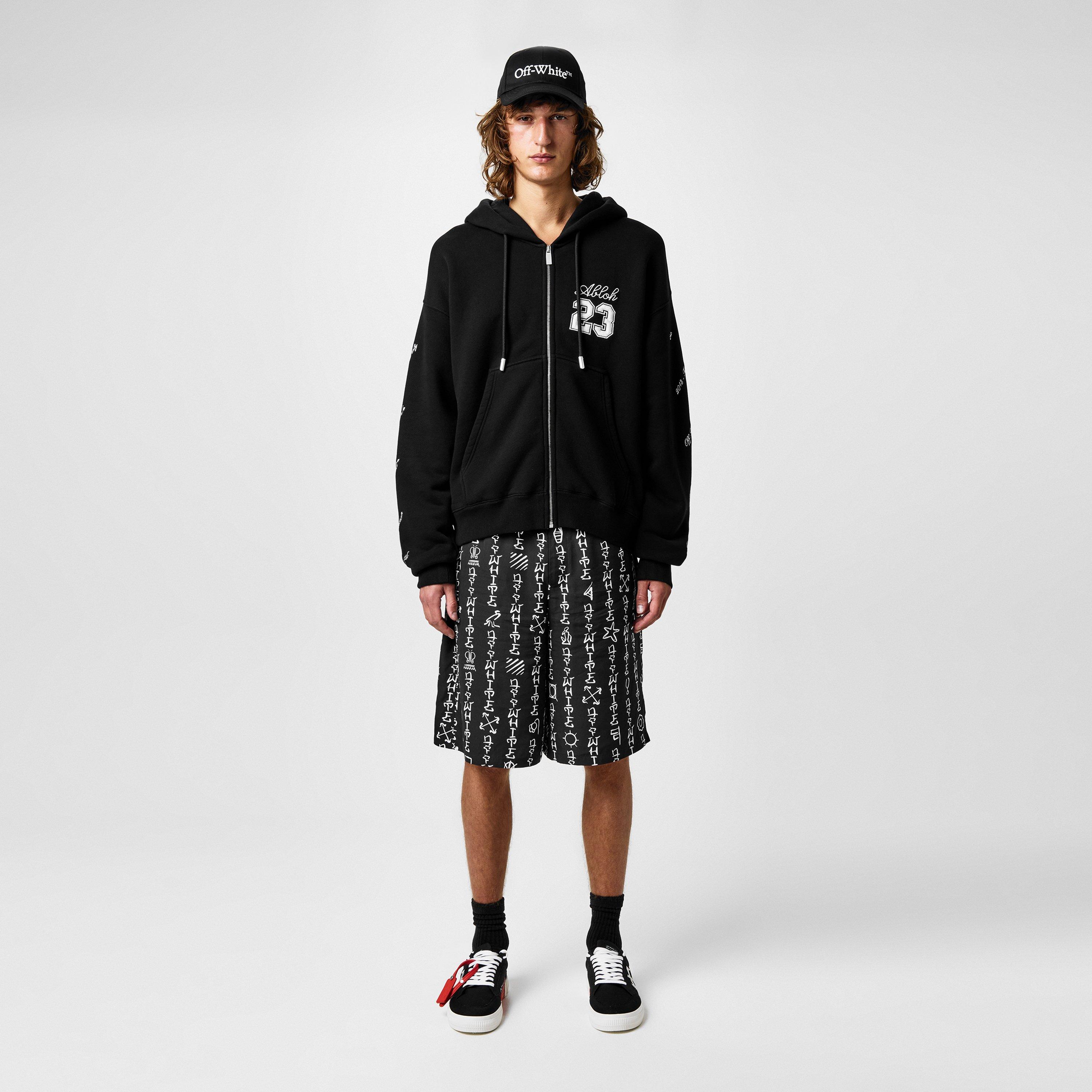 Black White - Off White - Men's 23 Logo Skate Zip Hoodie, All-Over Logo Embroidery - 5
