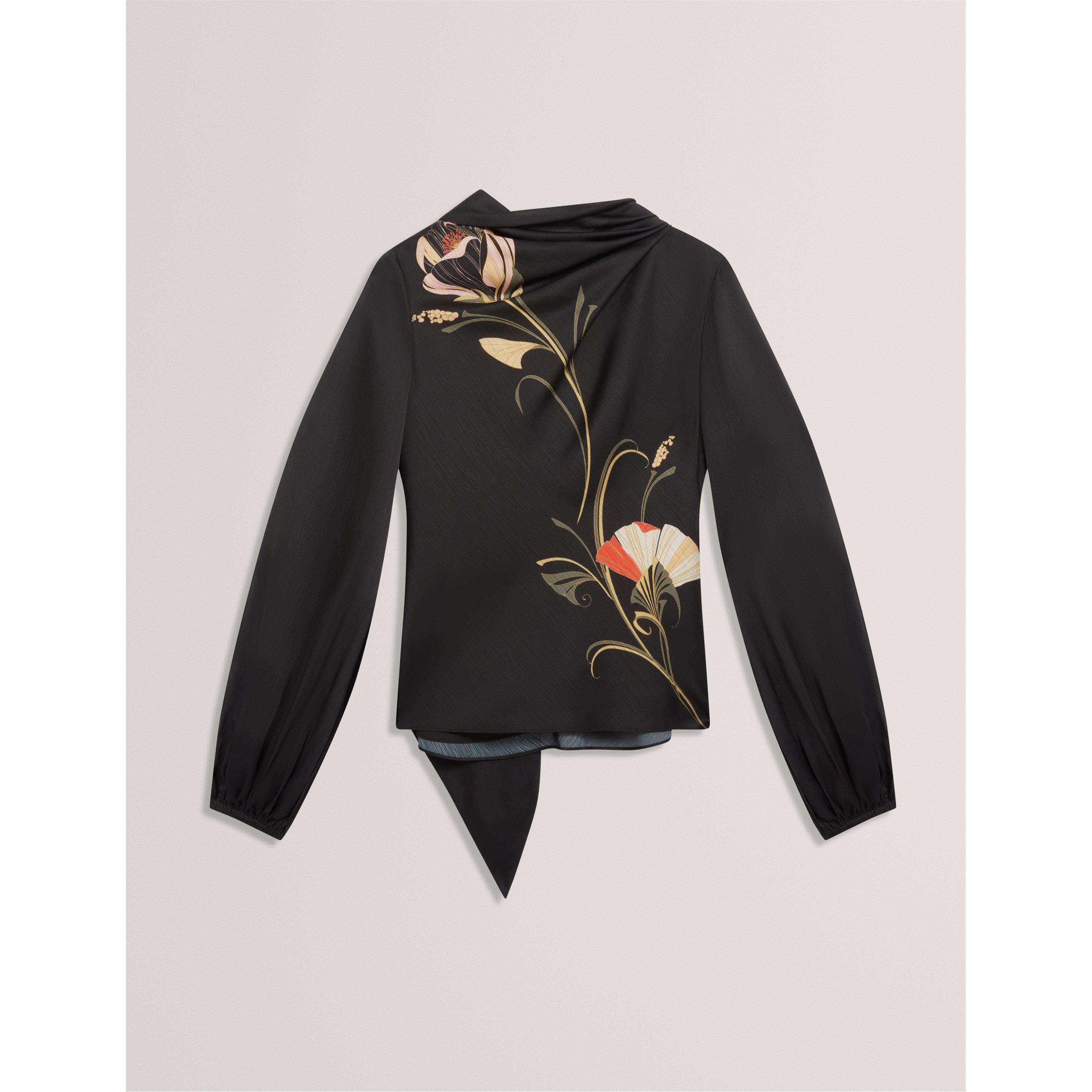 Black - Ted Baker - Women's Tie Neck Long Sleeve Blouse - 1