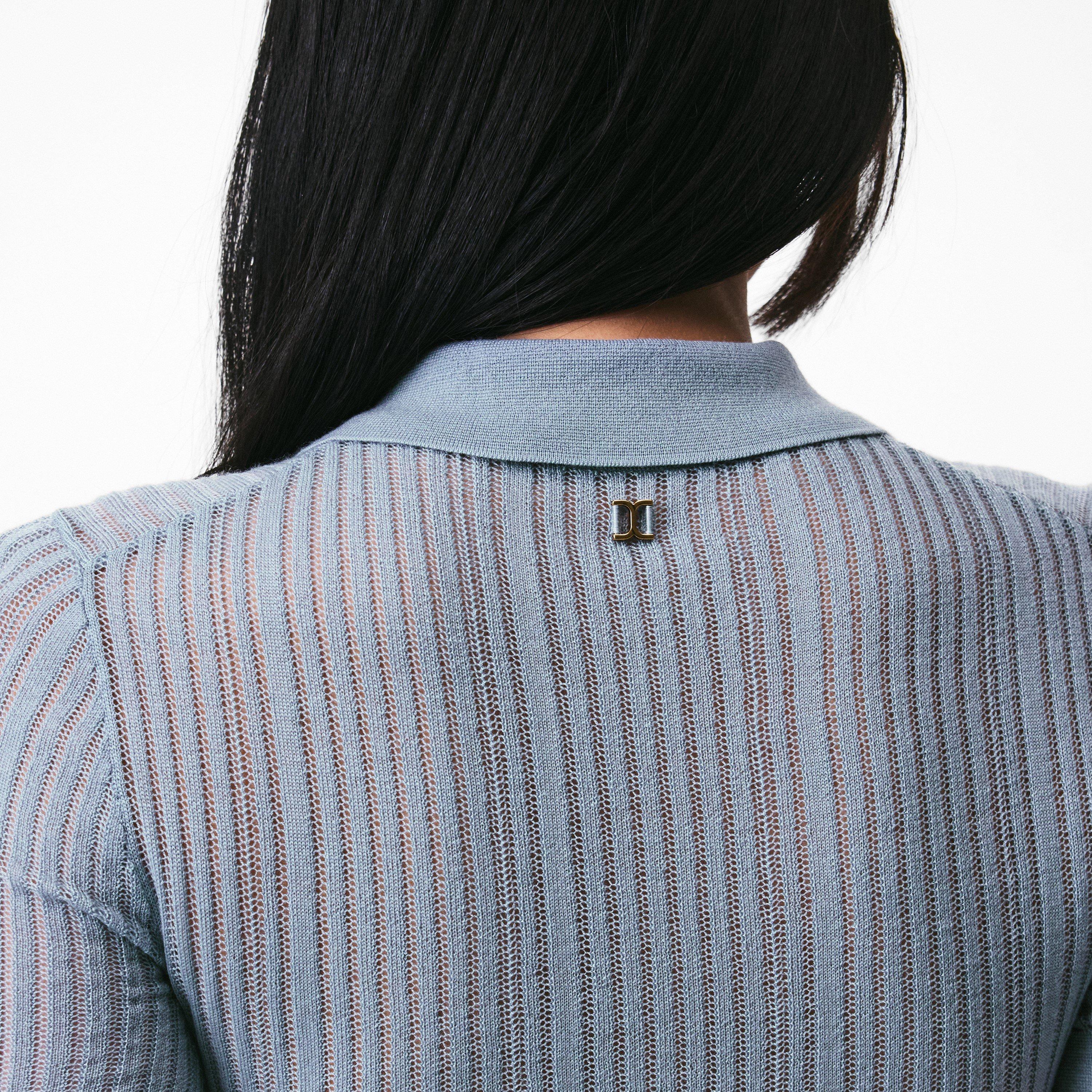 Iced Blue - Chloe - Fitted Polo Shirt In Wool Knit - 5