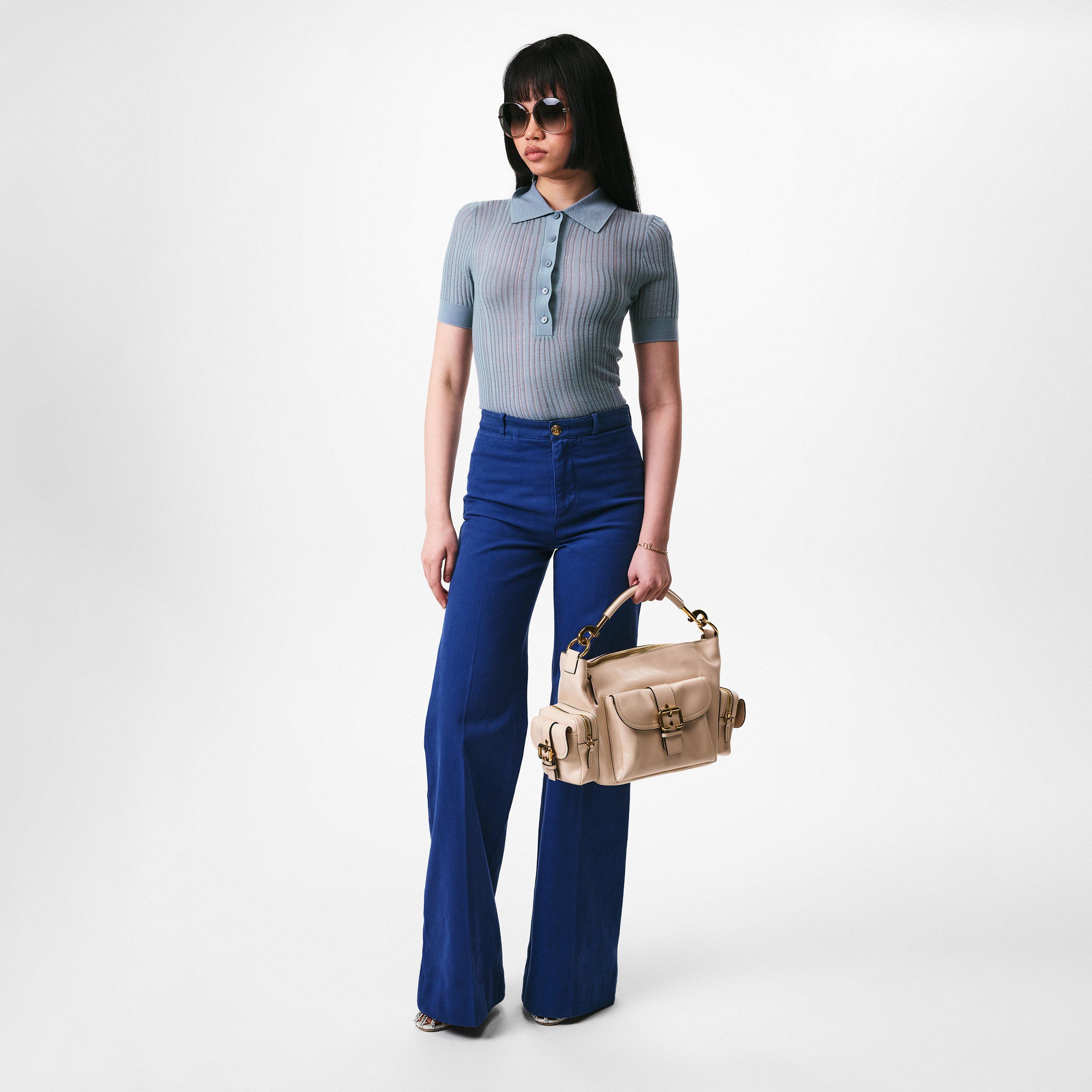 Iced Blue - Chloe - Fitted Polo Shirt In Wool Knit - 6