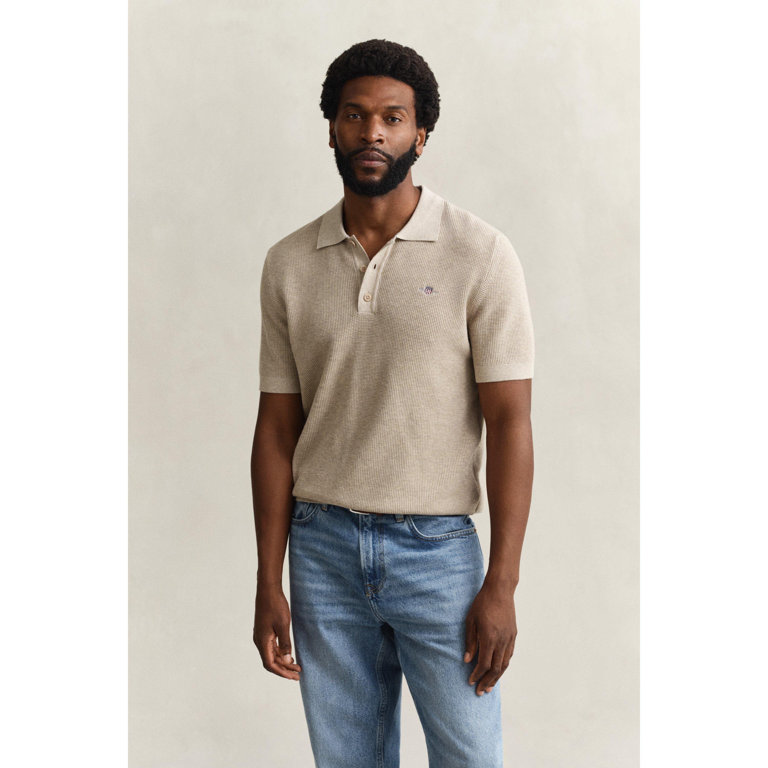 Gant Men's Short Sleeve Polo Shirt - Oat Melange 198 - L