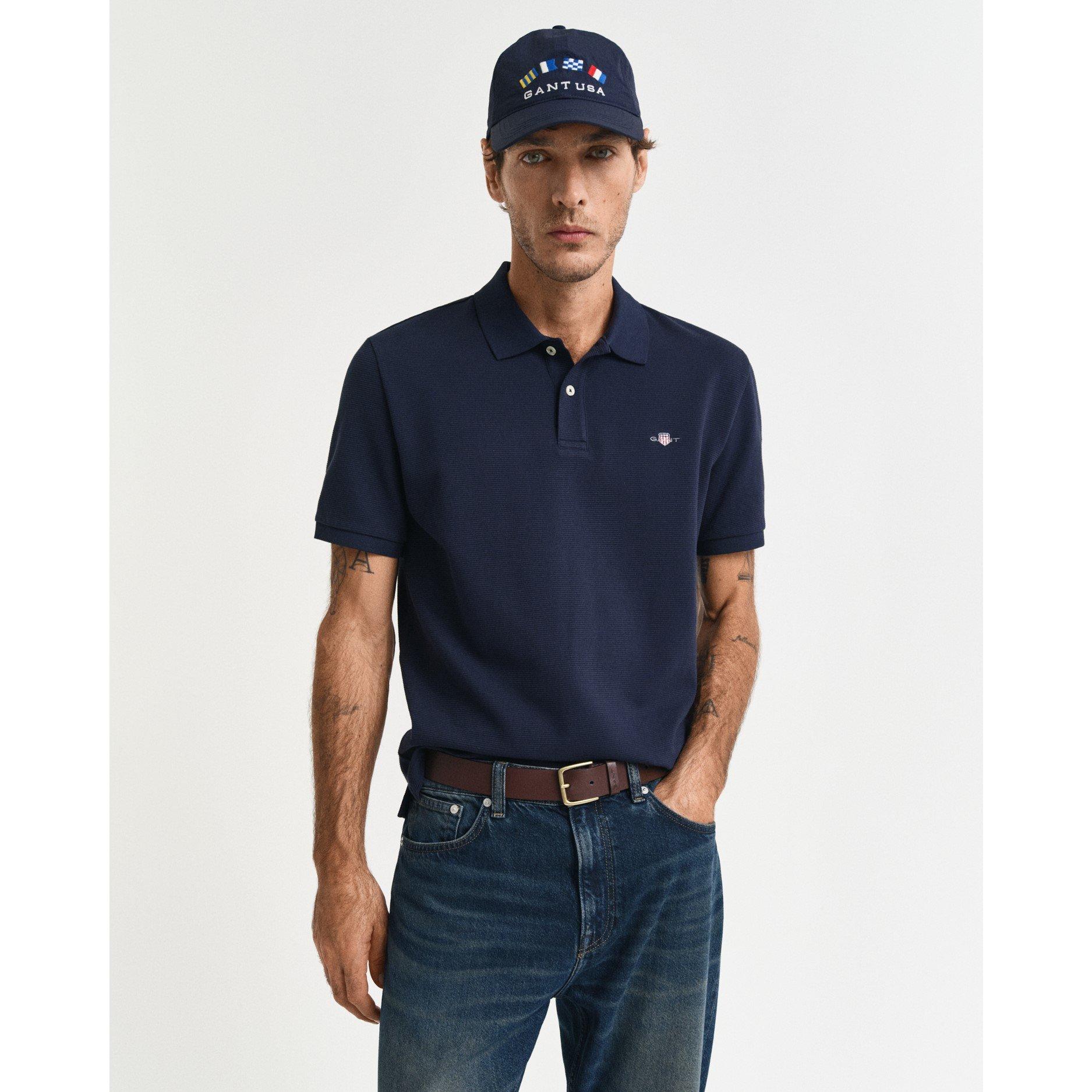 Gant Textured Polo Shirt - Evening Blue - XL