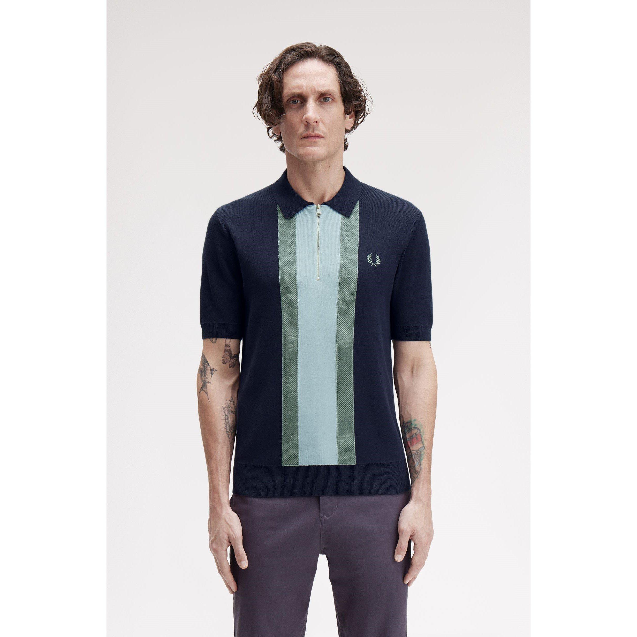 Dk Airforce 738 - Fred Perry - Men's Vertical Stripe Zipped Short-Sleeve Polo Shirt - 3