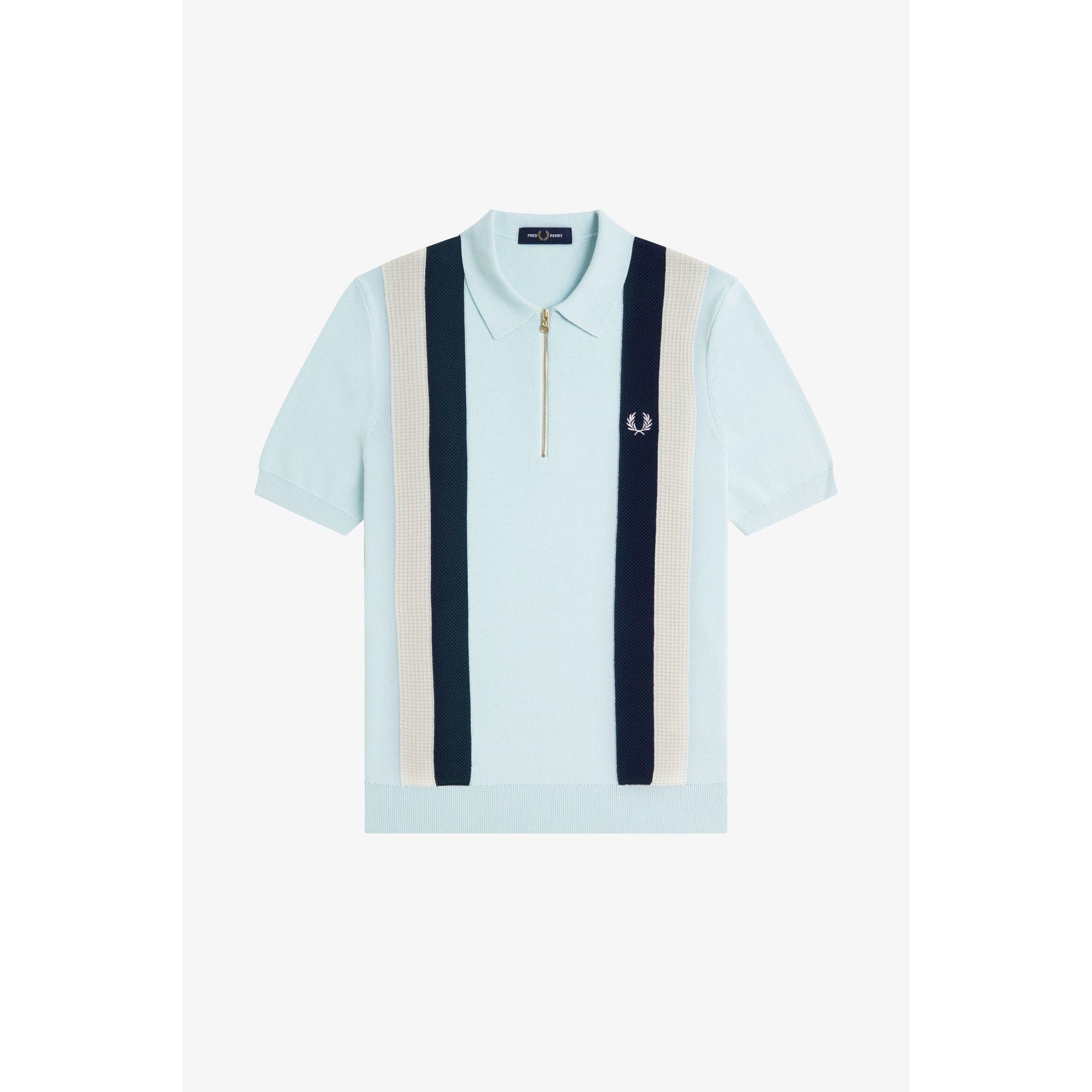 Fred Perry Men's Vertical Stripe Zipped Short-Sleeve Polo Shirt - Light Ice R30 - XL