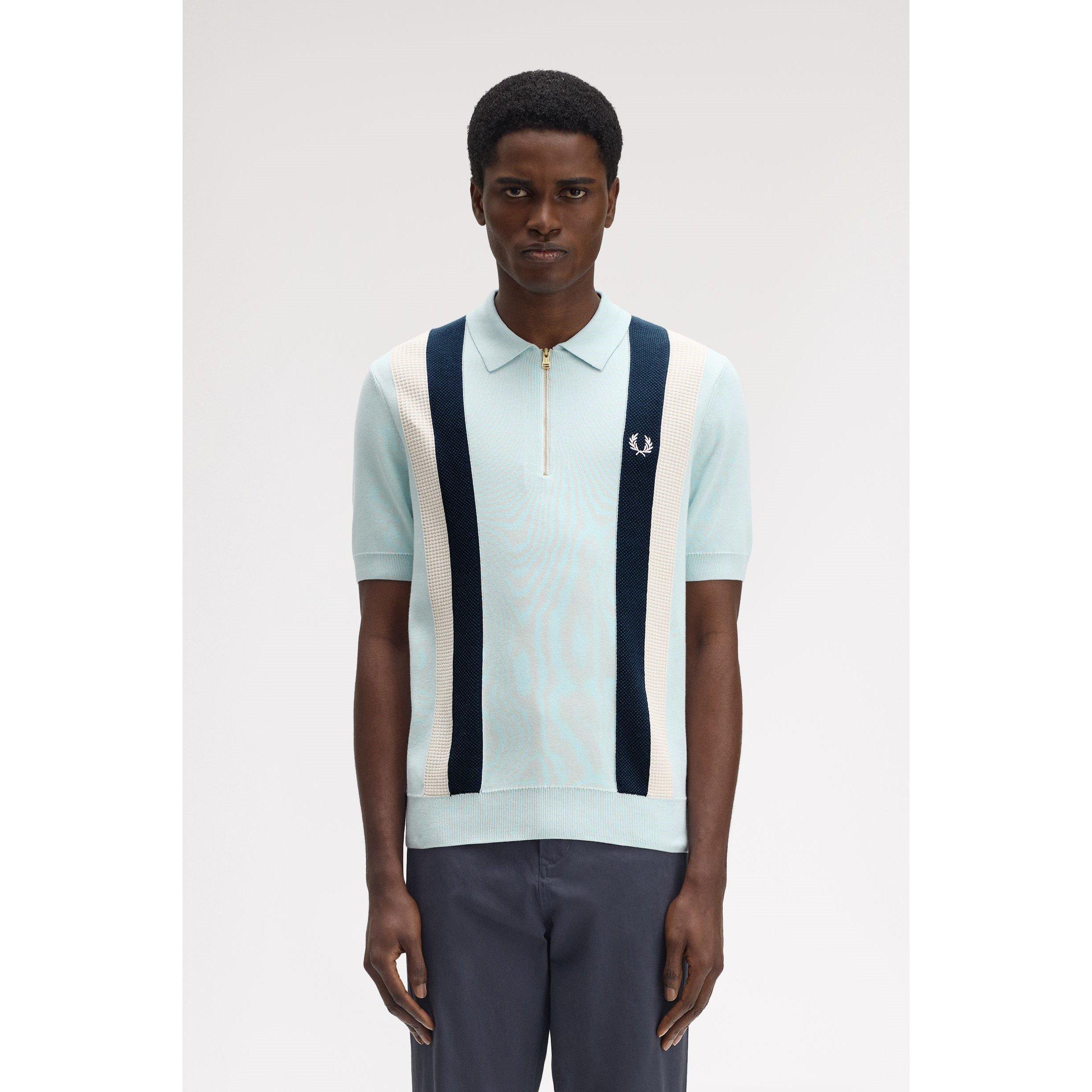 Light Ice R30 - Fred Perry - Men's Vertical Stripe Zipped Short-Sleeve Polo Shirt - 3
