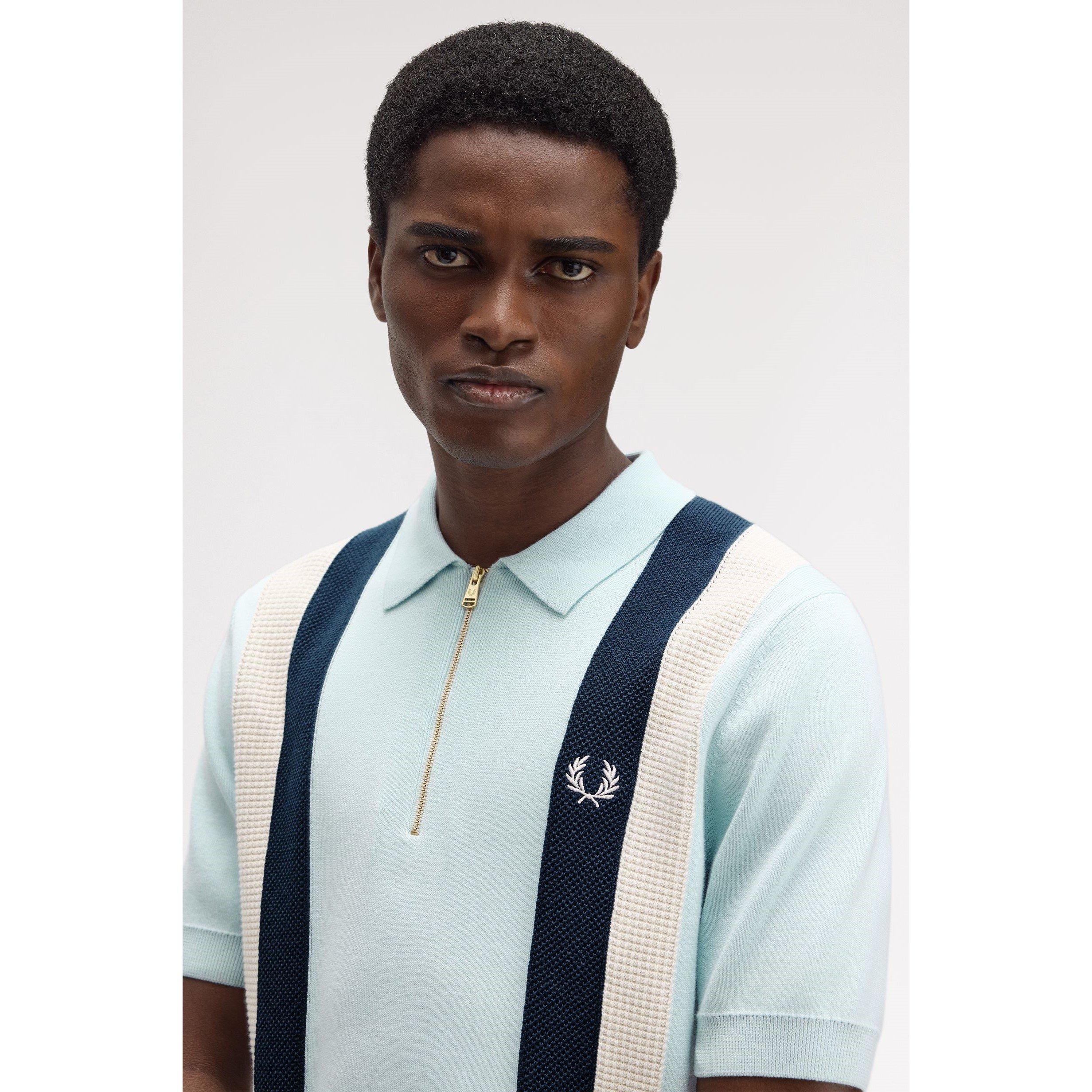 Light Ice R30 - Fred Perry - Men's Vertical Stripe Zipped Short-Sleeve Polo Shirt - 5