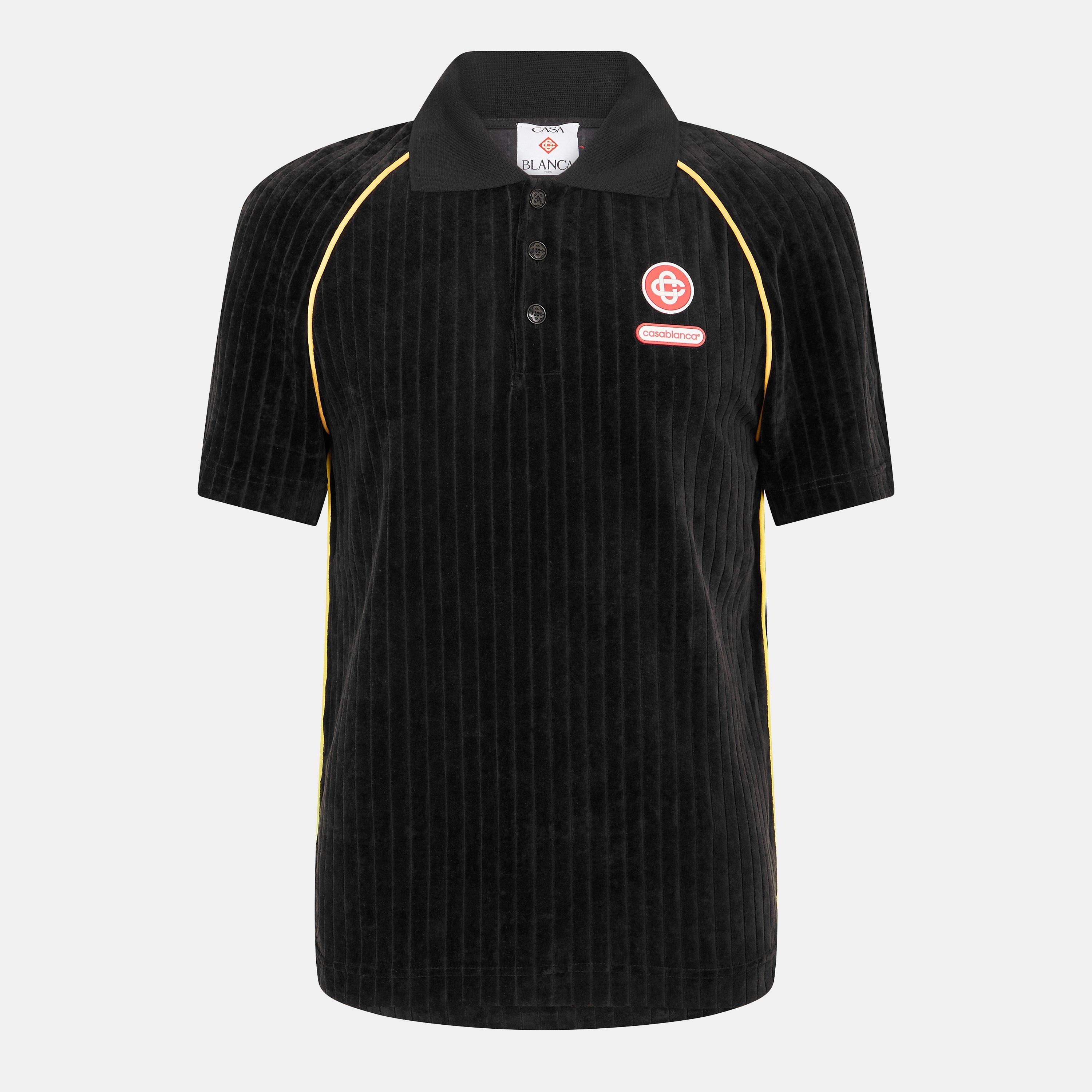 Casablanca Men's Velour Short Sleeve Polo Shirt - Black - Medium