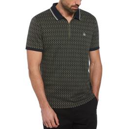 Original Penguin Over Print quarter Zip Polo Shirt