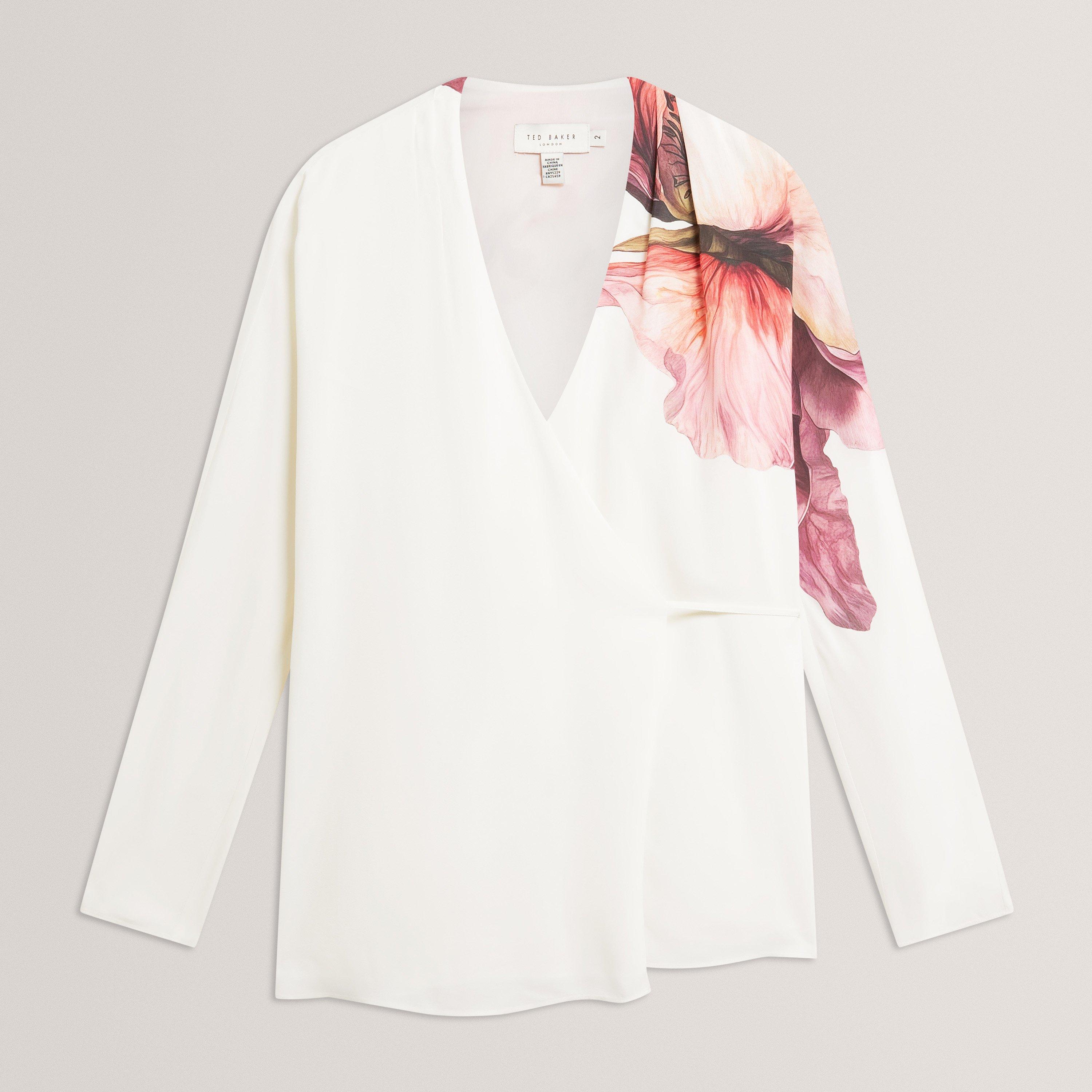 Avorio - Ted Baker - Ted Baker Print Detail Wrap Front Long Sleeve Blouse - 1