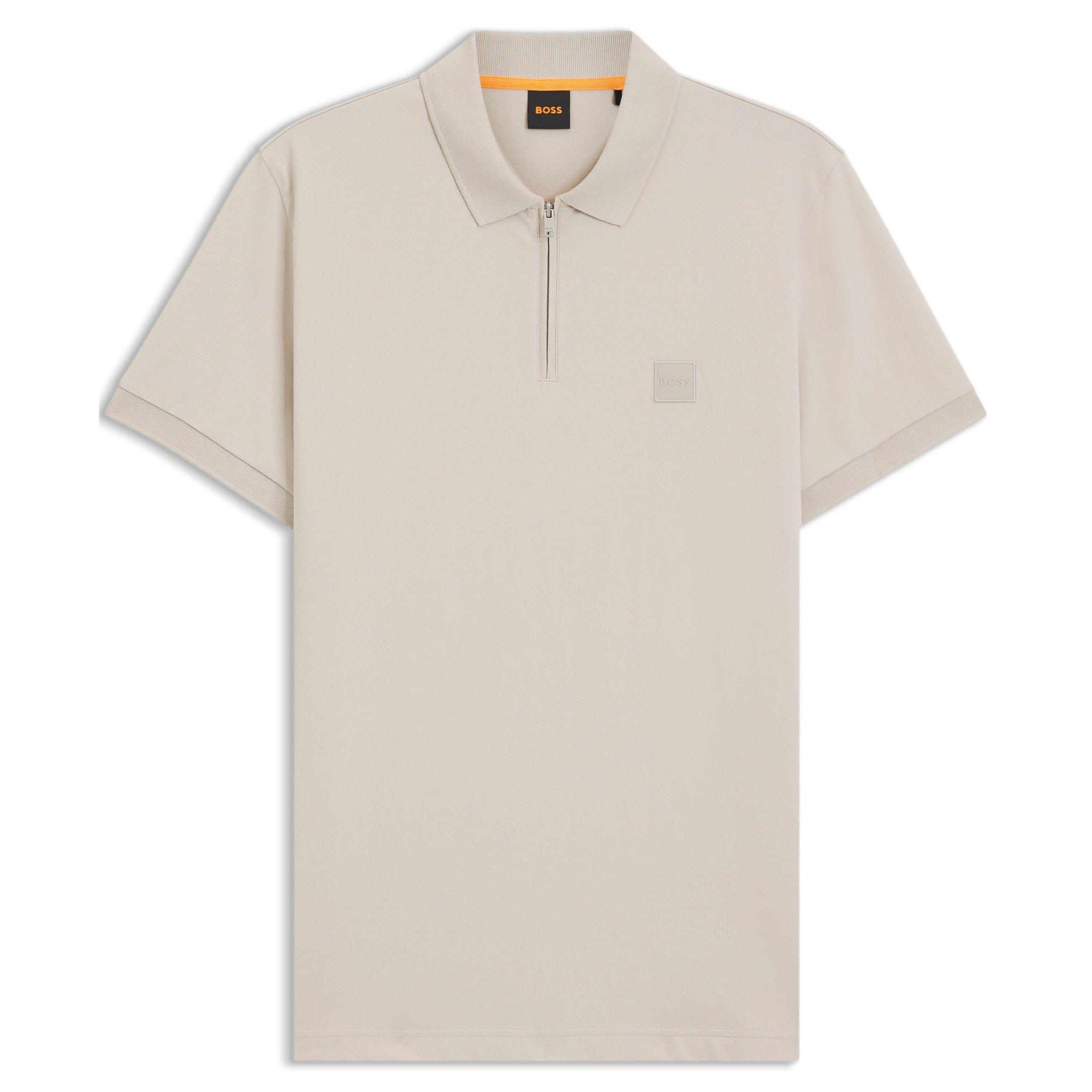 Grey 070 - Boss - Mens BOSS ORANGE Passerzip Short Sleeve Polo Shirt with Logo Detail