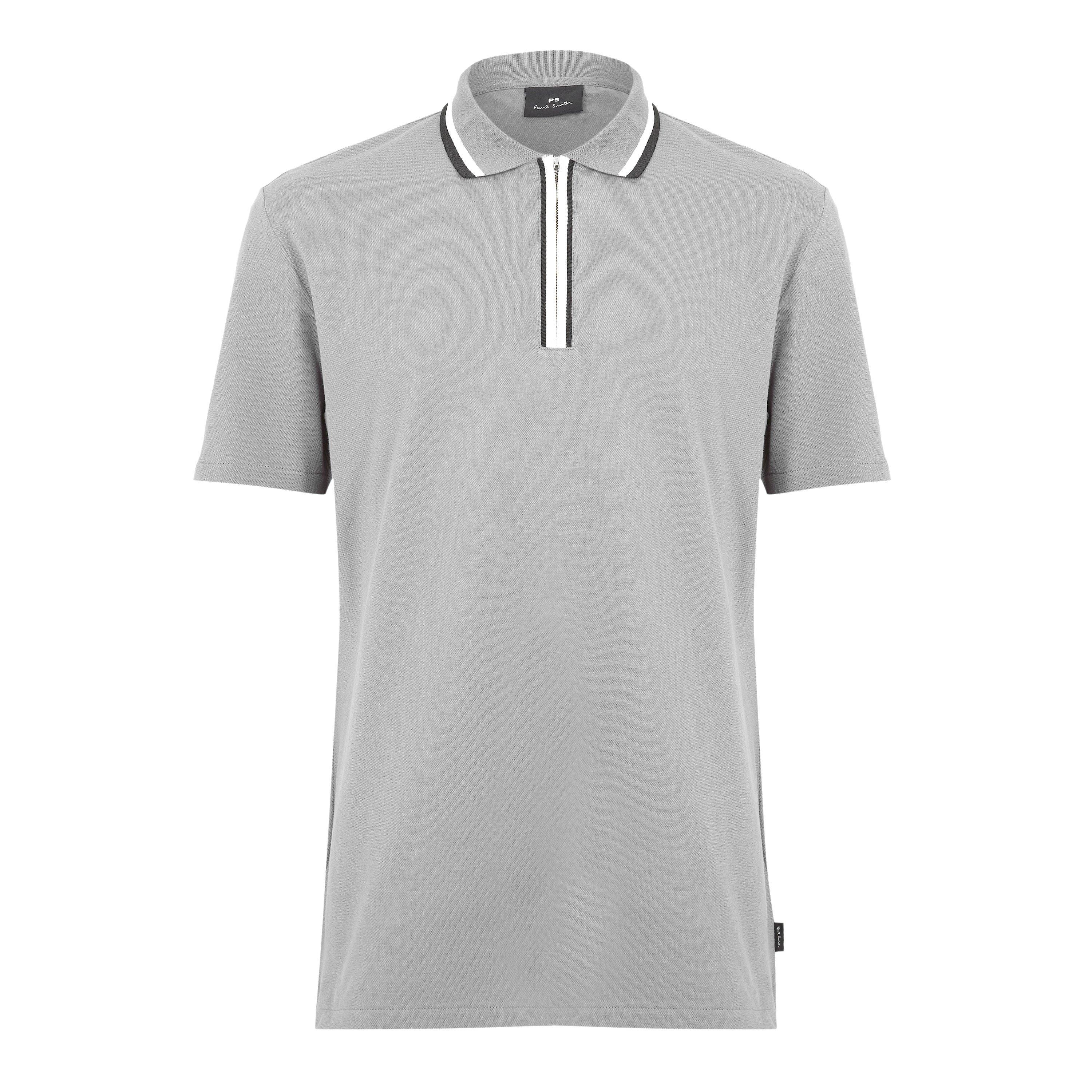 PS Paul Smith Men's Zipped Short Sleeve Polo Shirt - Flat Grey 70 - Size 2XL