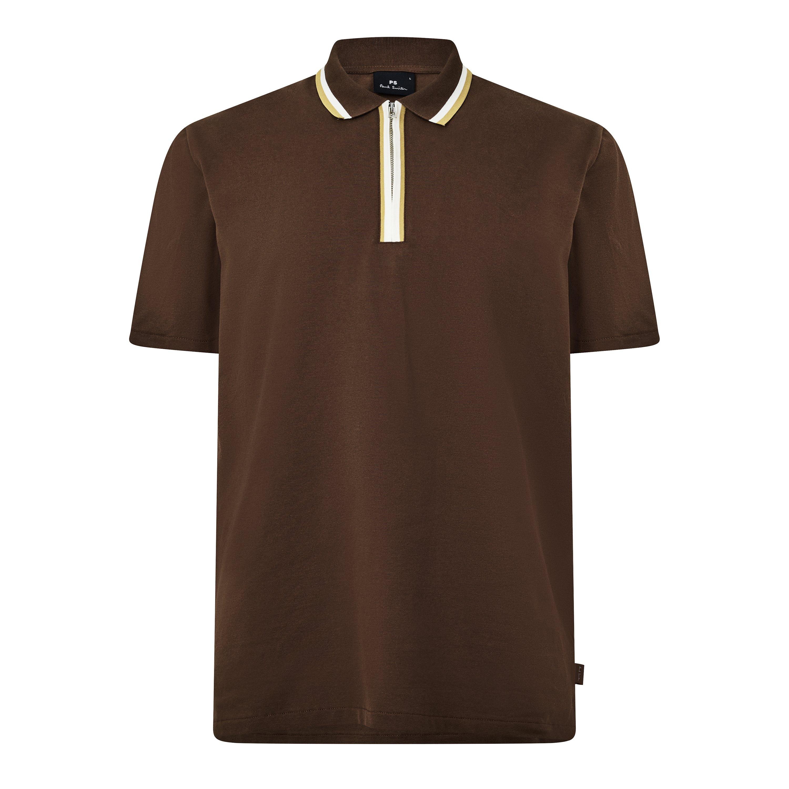 PS Paul Smith Men's Zipped Short Sleeve Polo Shirt - Brown 68 - S