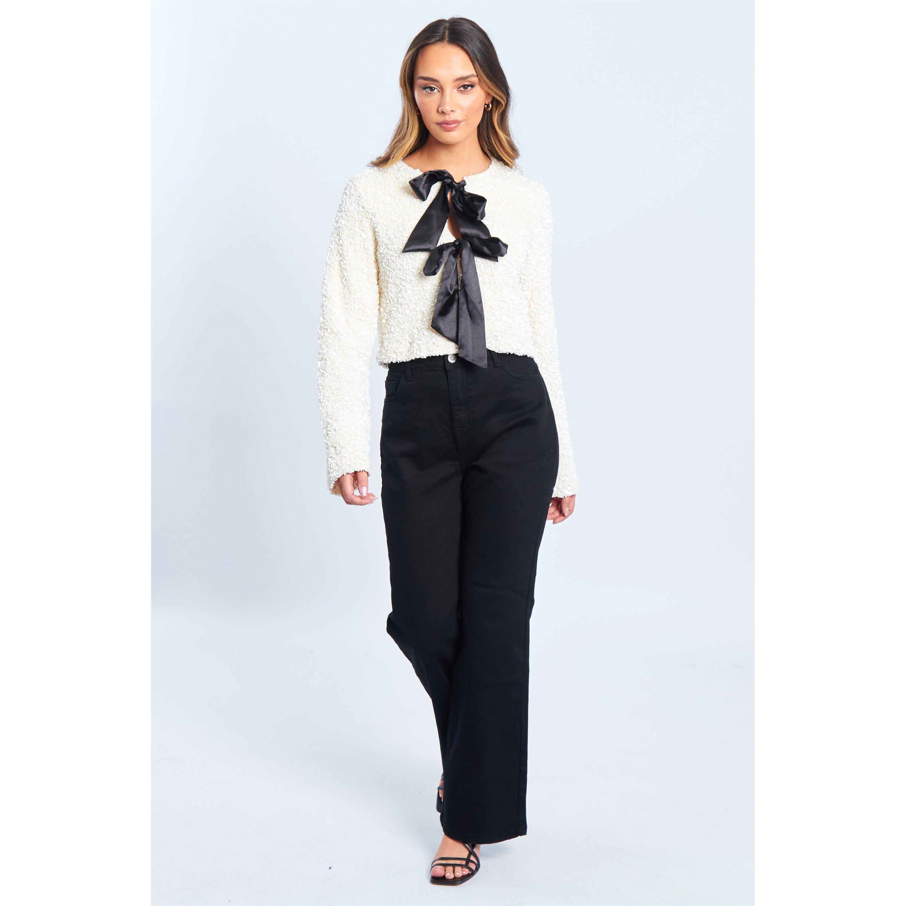 Cream - Be You - Women's Sequin Bow Long-Sleeve Blouse - 1