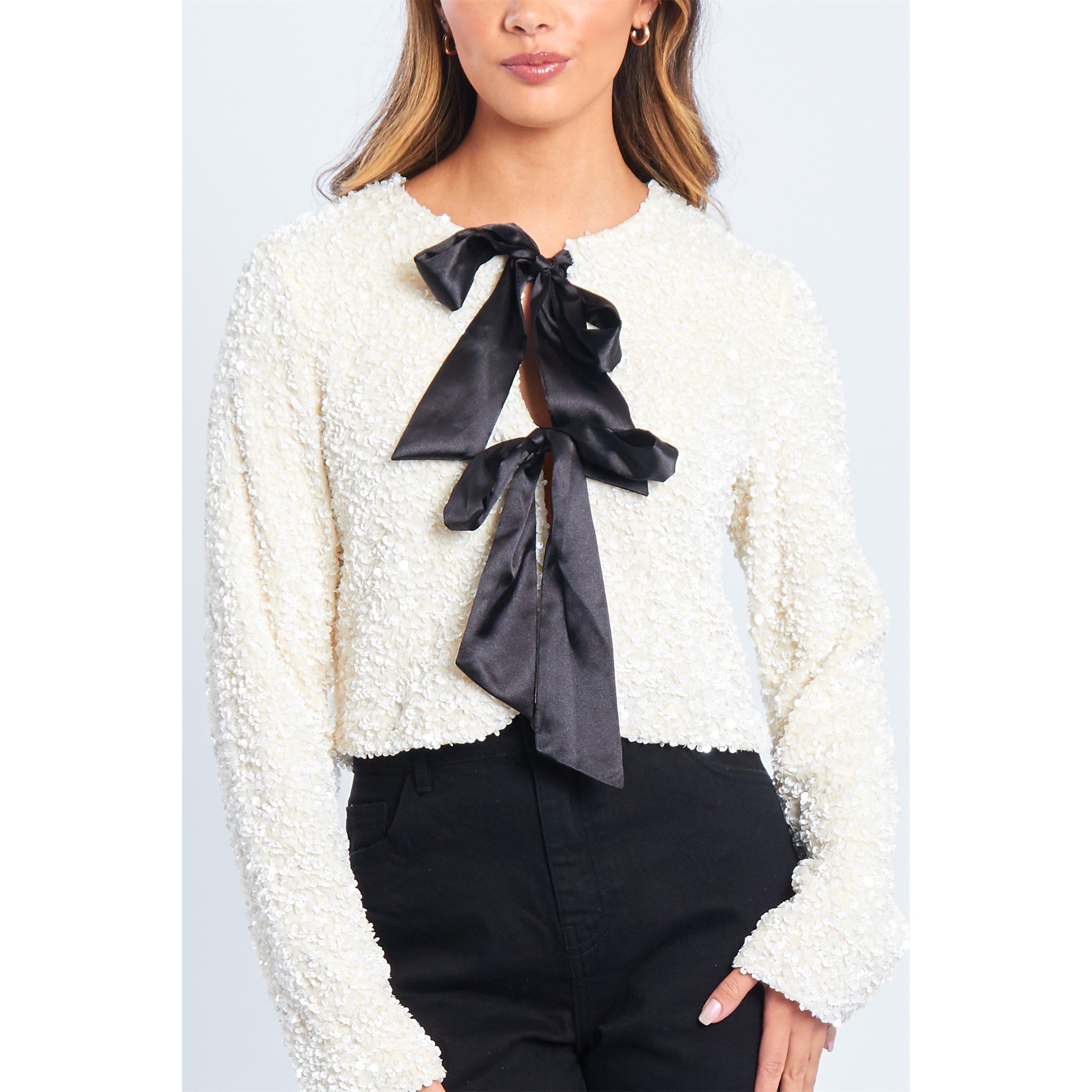 Crème - Be You - Sequin Bow Long-Sleeve Blouse - 4