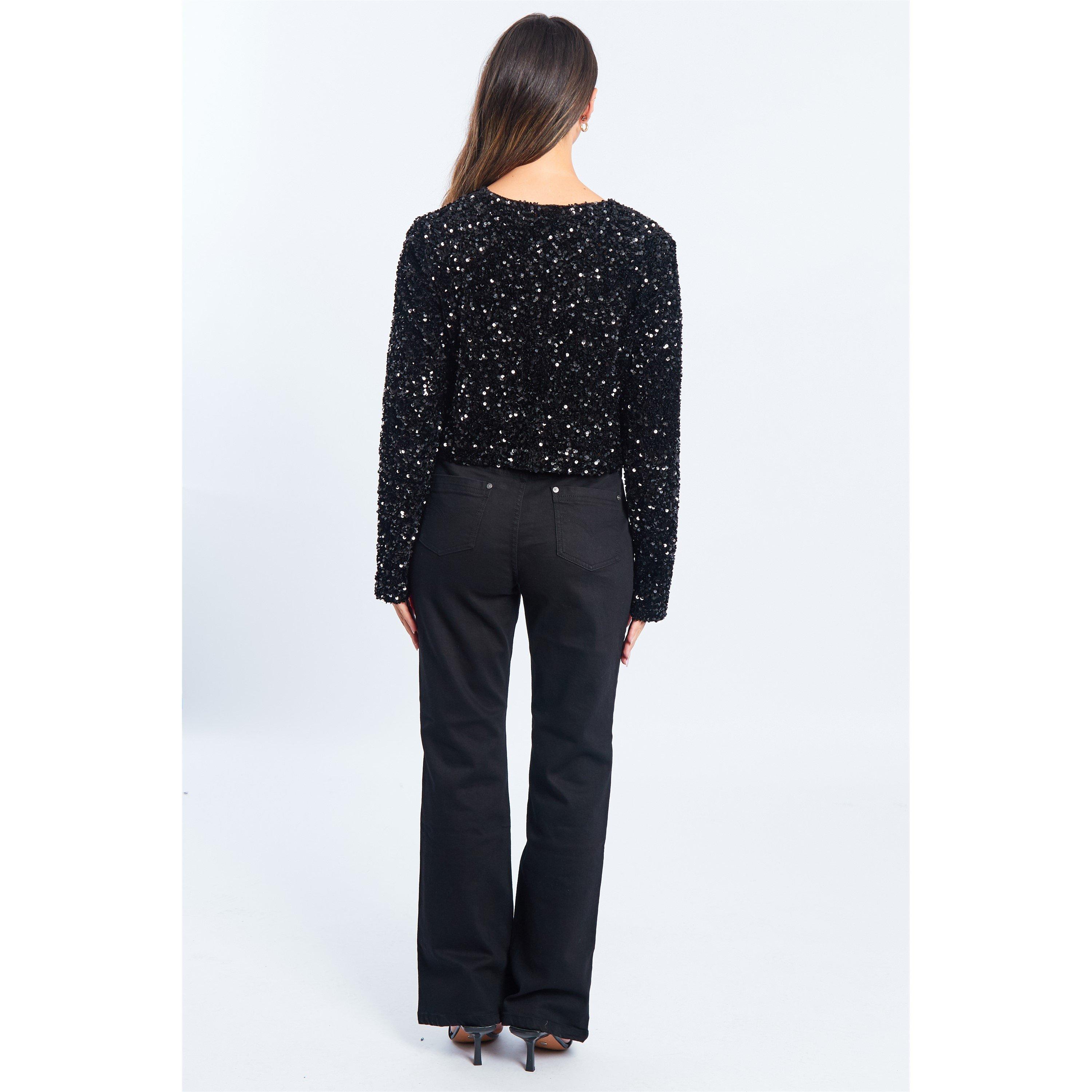 Black - Be You - Women's Sequin Bow Long-Sleeve Blouse - 3