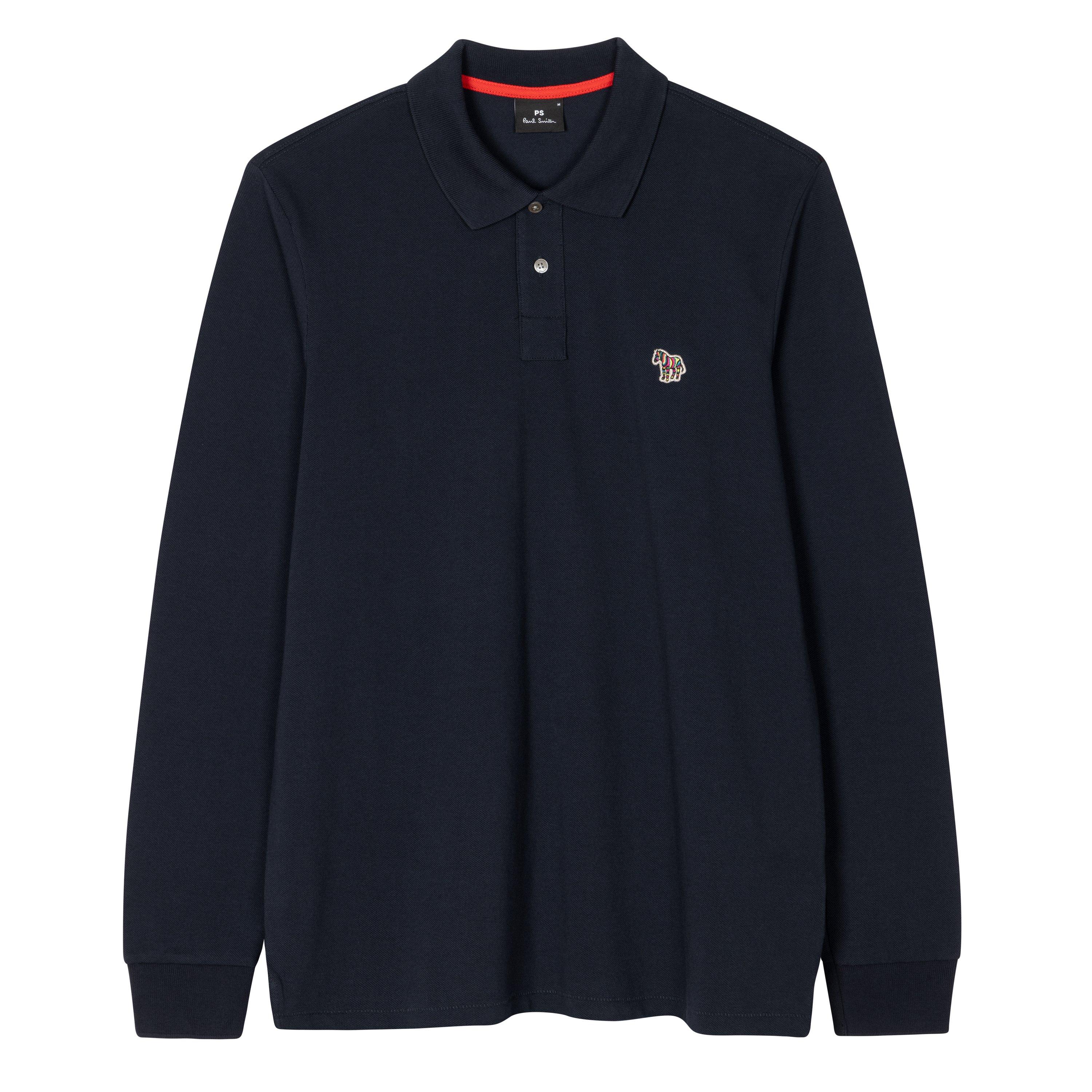 Navy 49 - PS Paul Smith - Men's Zebra Embroidered Cotton Long Sleeve Polo Shirt - 1