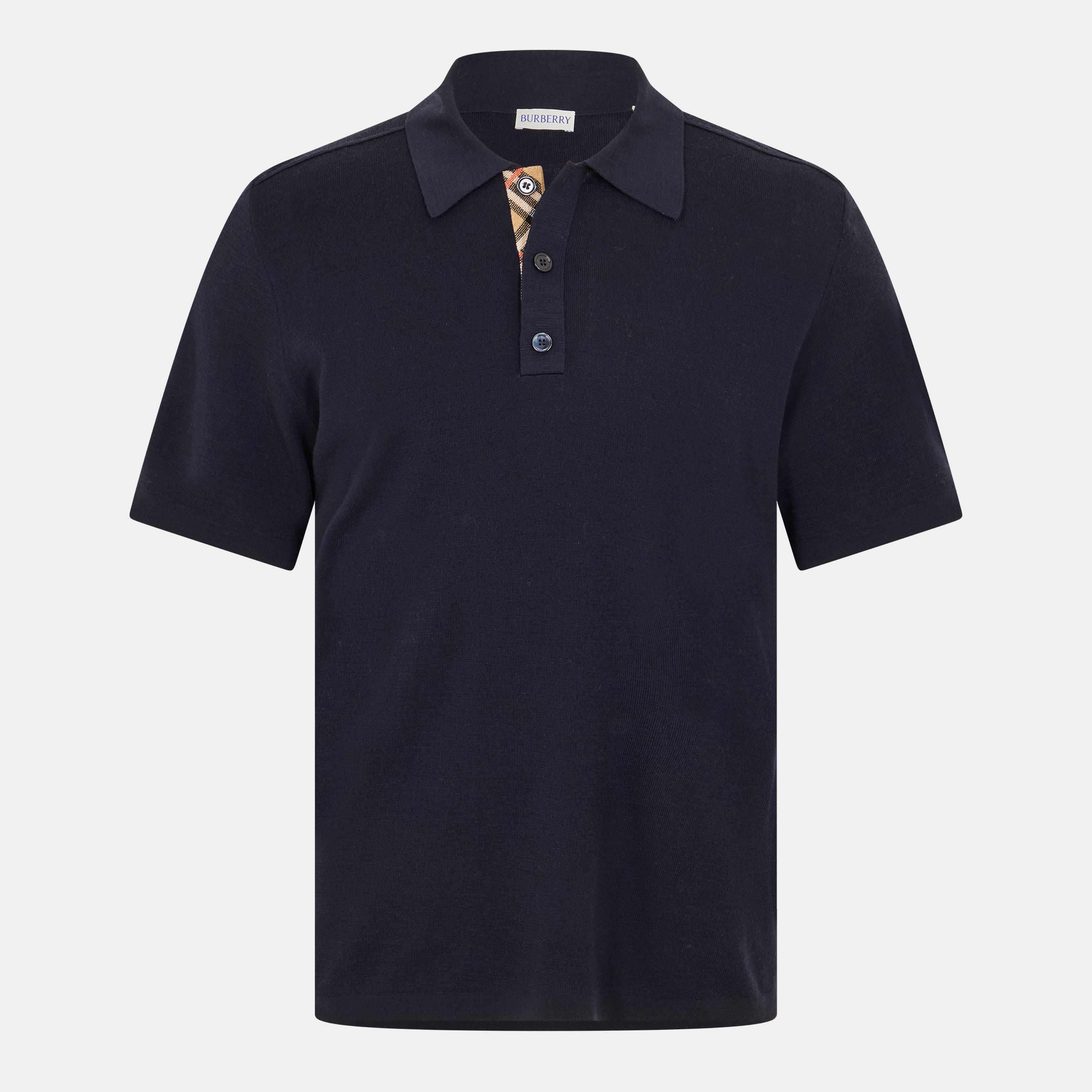 Navy - Burberry - Men's Burb Knitted Short-Sleeve Polo Shirt - 1