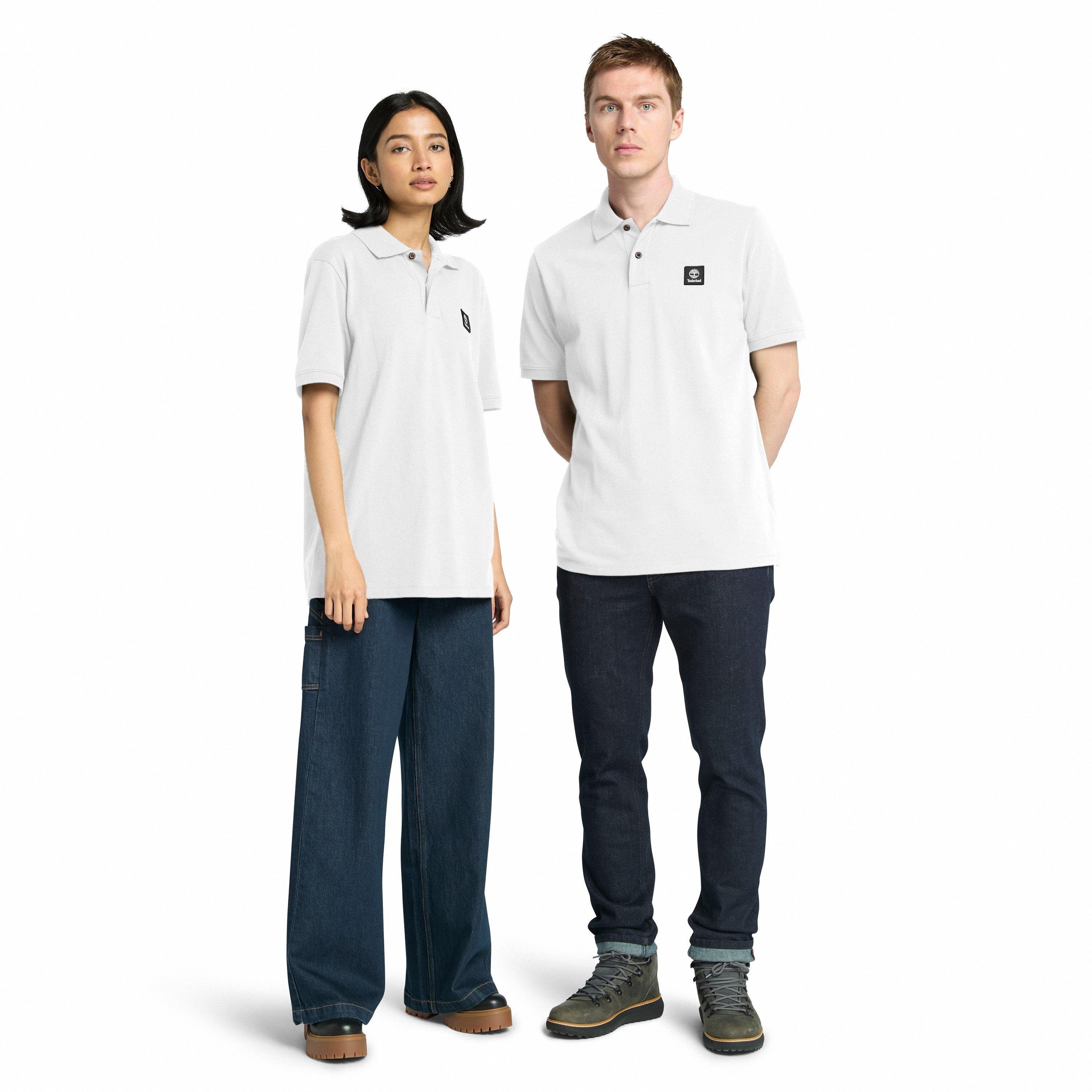 White - Timberland - Men's Woven Badge White Short-Sleeve Polo Shirt - 2