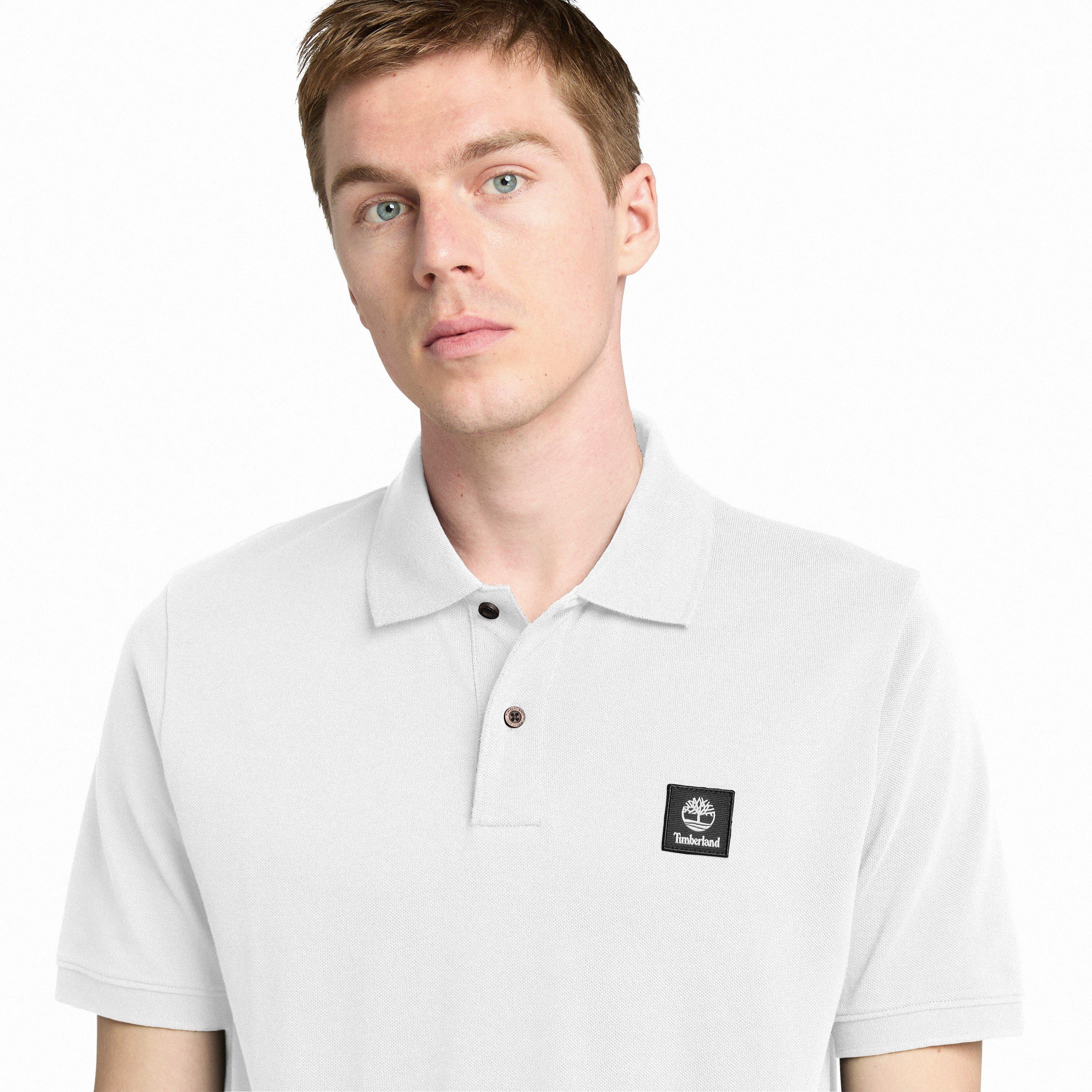 White - Timberland - Men's Woven Badge White Short-Sleeve Polo Shirt - 3