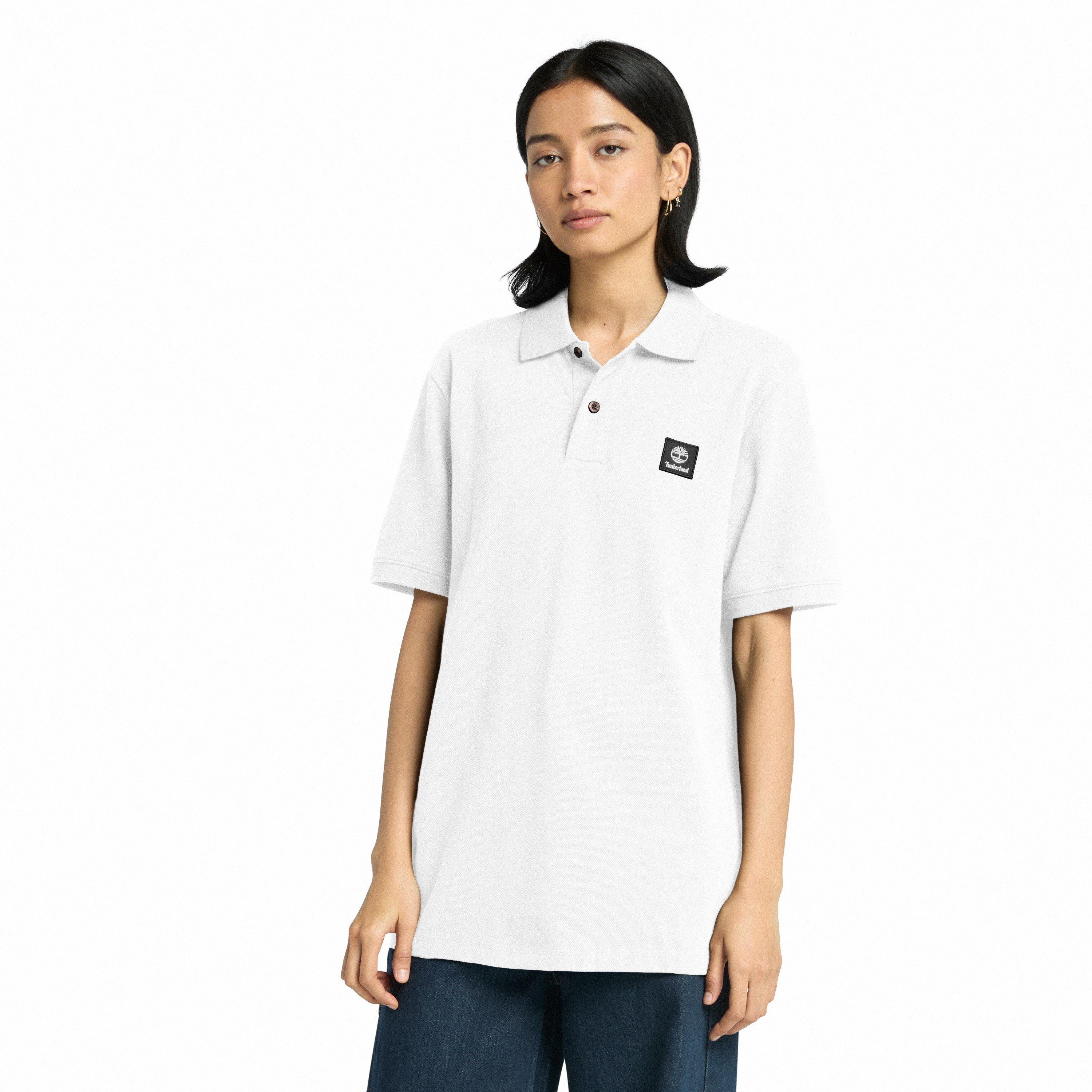 White - Timberland - Men's Woven Badge White Short-Sleeve Polo Shirt - 5