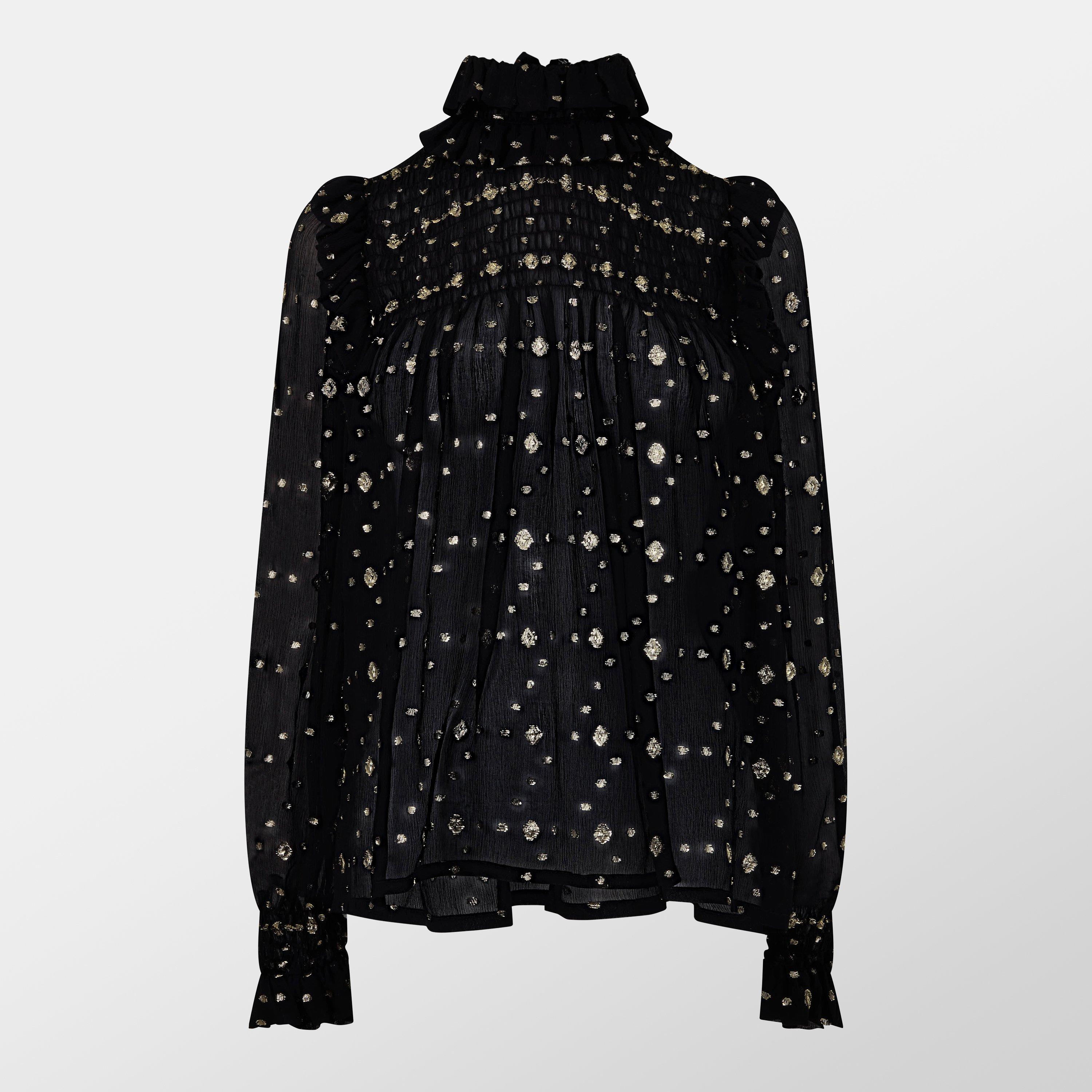 Saint Laurent Ruffle Long Sleeve Blouse - Noir - Size 10 (38)