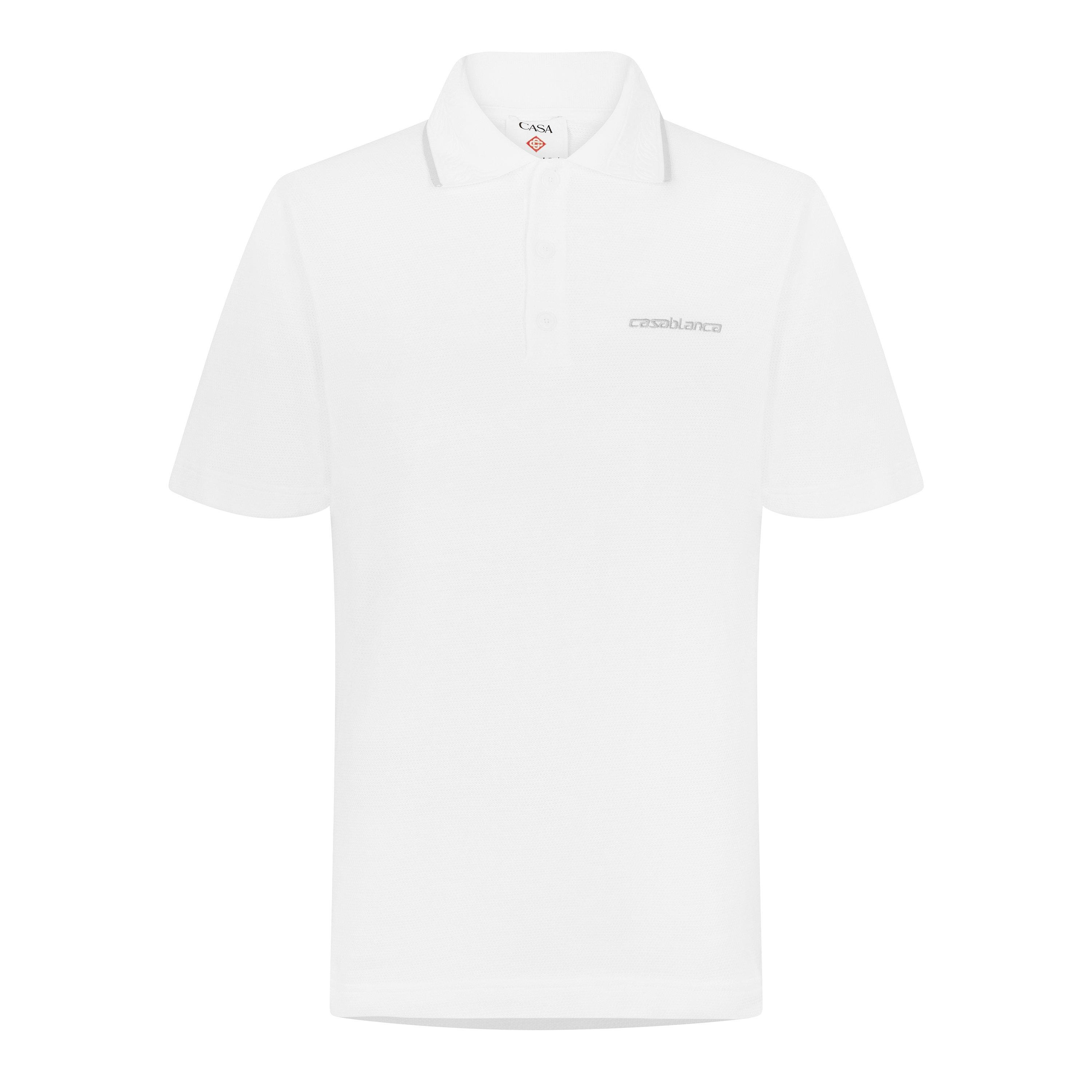 Casablanca Men's Embroidered Laurel Short Sleeve Polo Shirt - White - Large