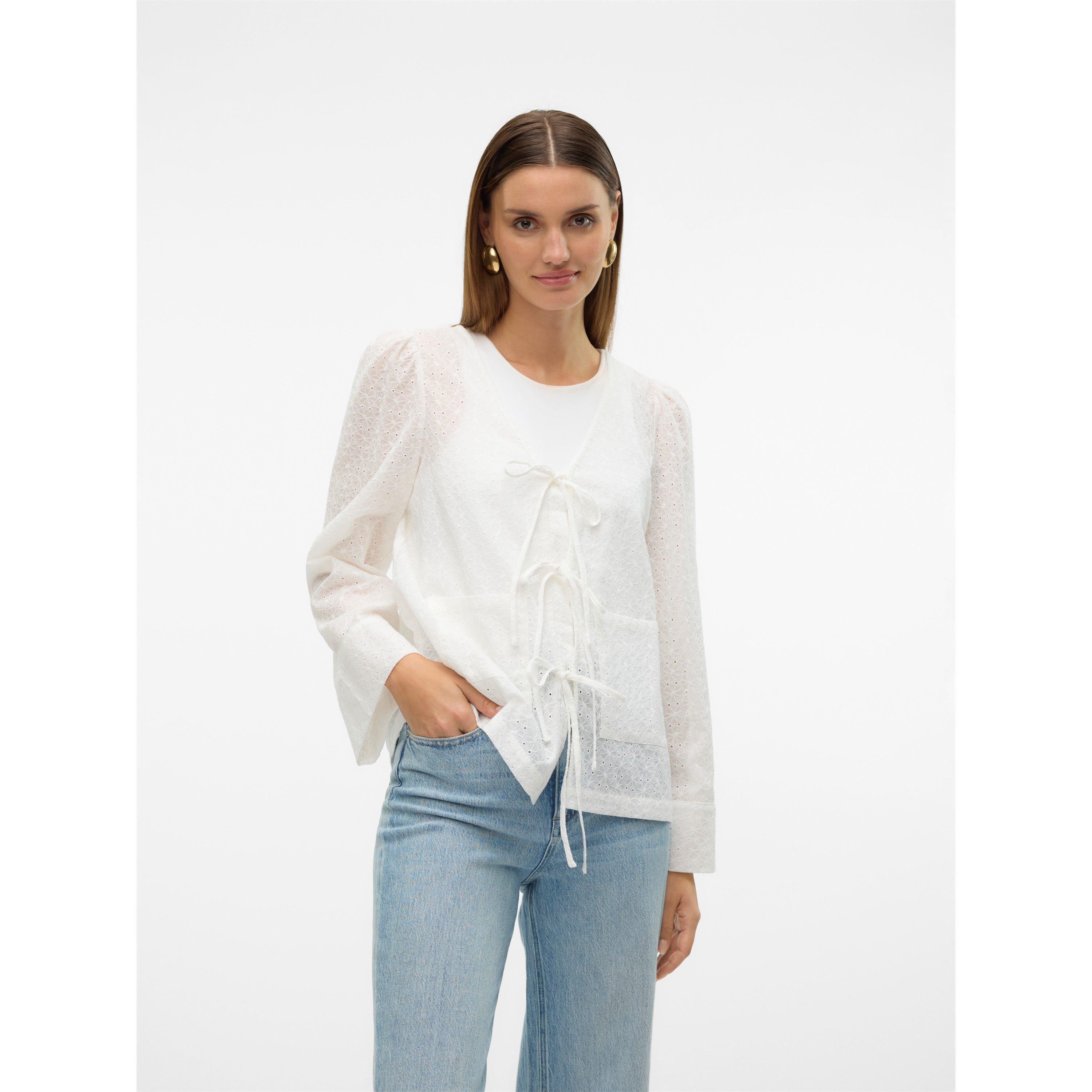 Strahlendes Weiß - Vero Moda - Palma Tie Long-Sleeve Blouse - 3
